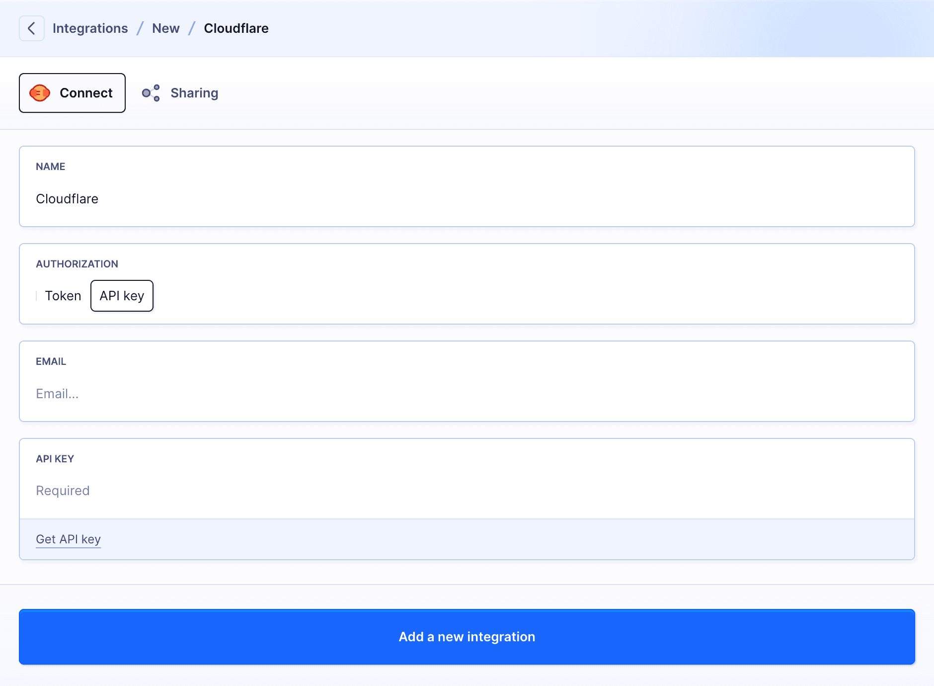 Cloudflare configuration with API Key 