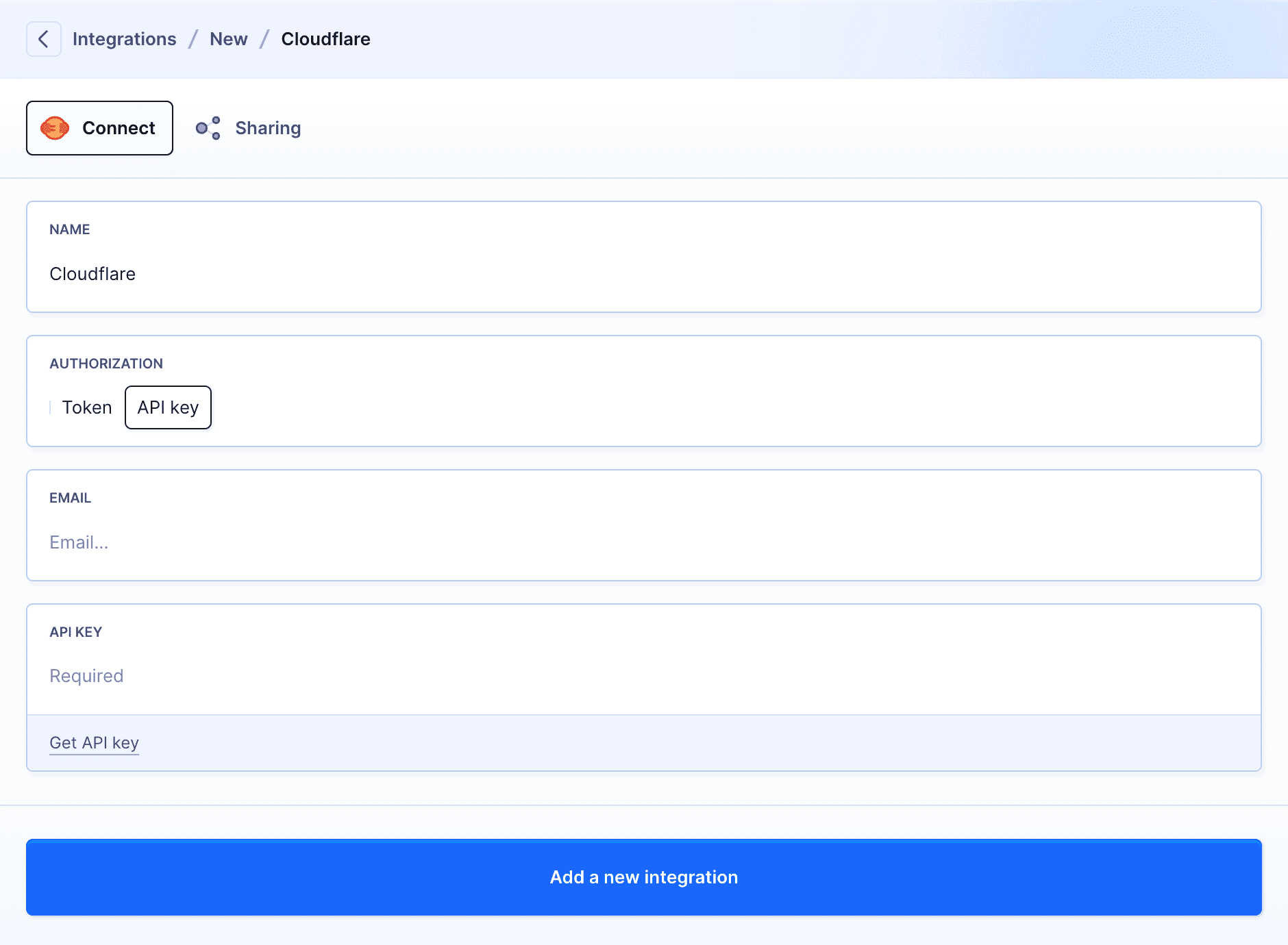 Cloudflare configuration with API Key 