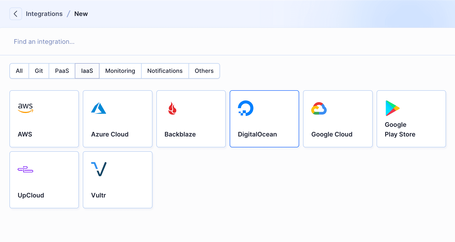 DigitalOcean integration selection