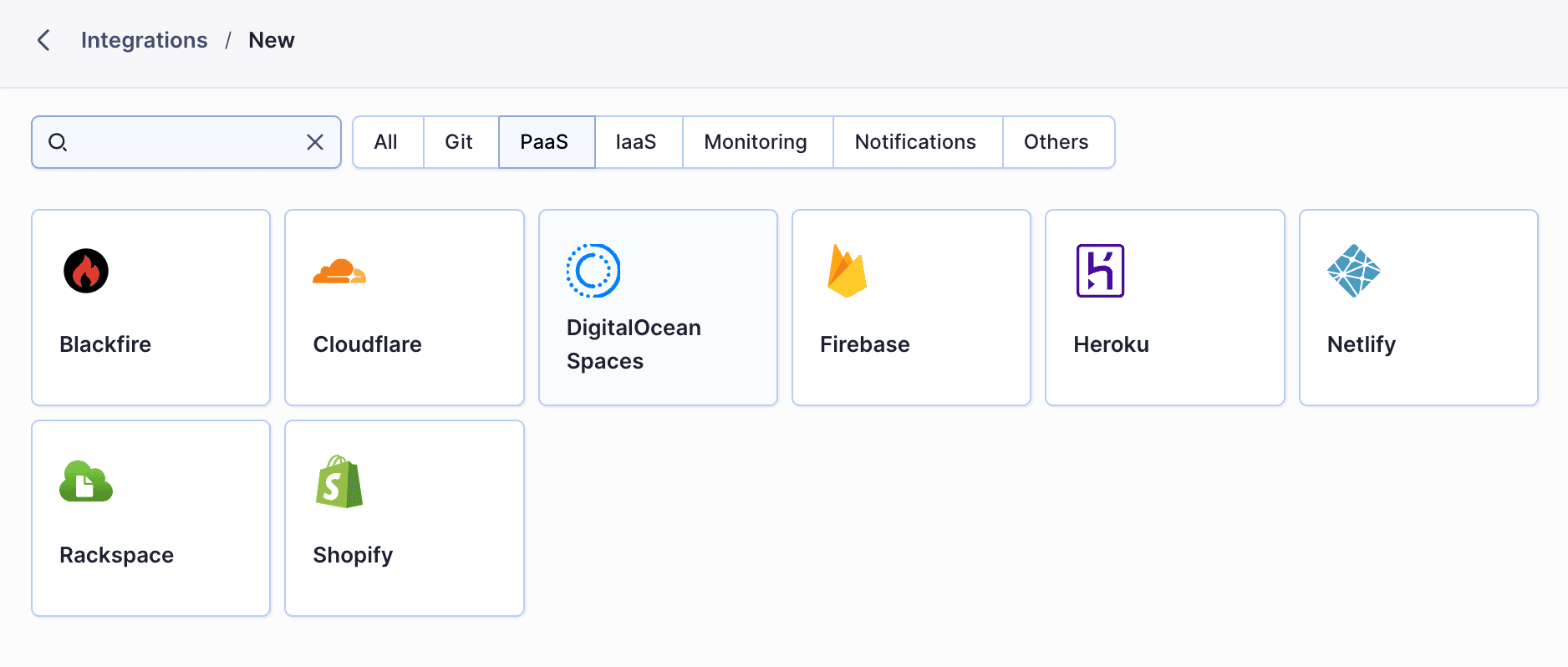 DigitalOcean Spaces integration selection