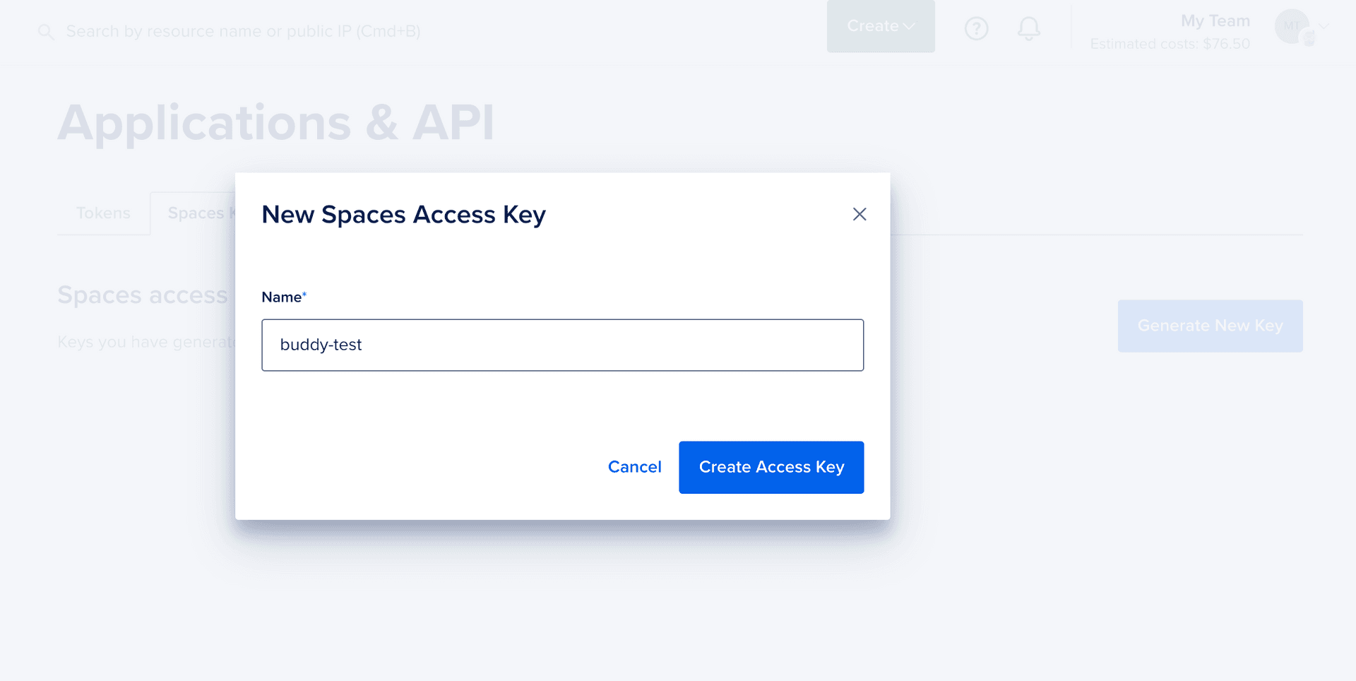 Access Key configuration in DigitalOcean