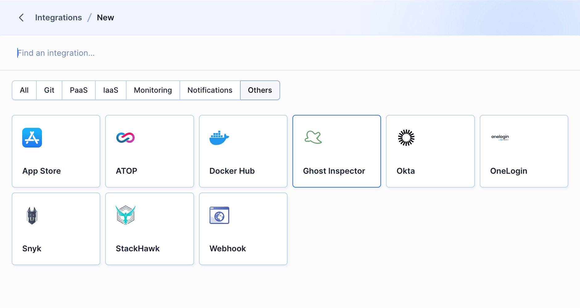 Ghost Inspector integration selection