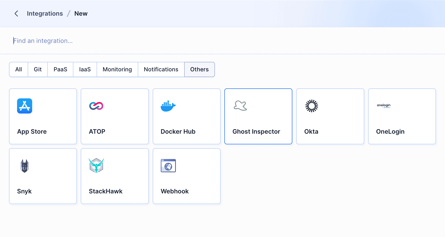 Ghost Inspector integration selection