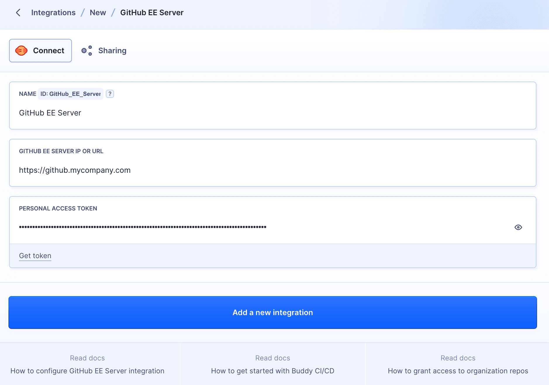 GitHub EE Server integration configuration in Buddy