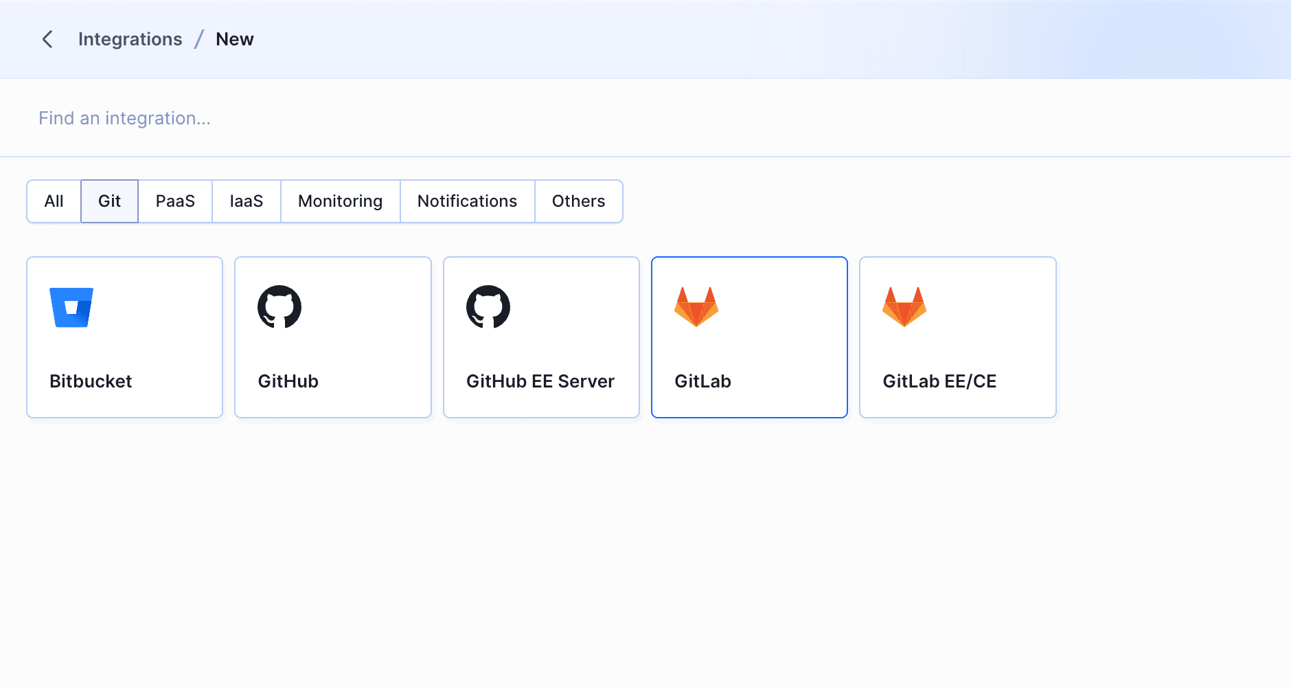 GitLab integration selection