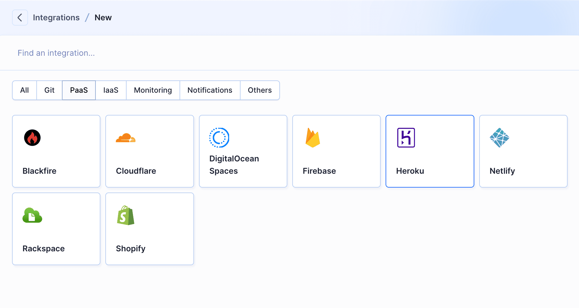 Heroku integration selection