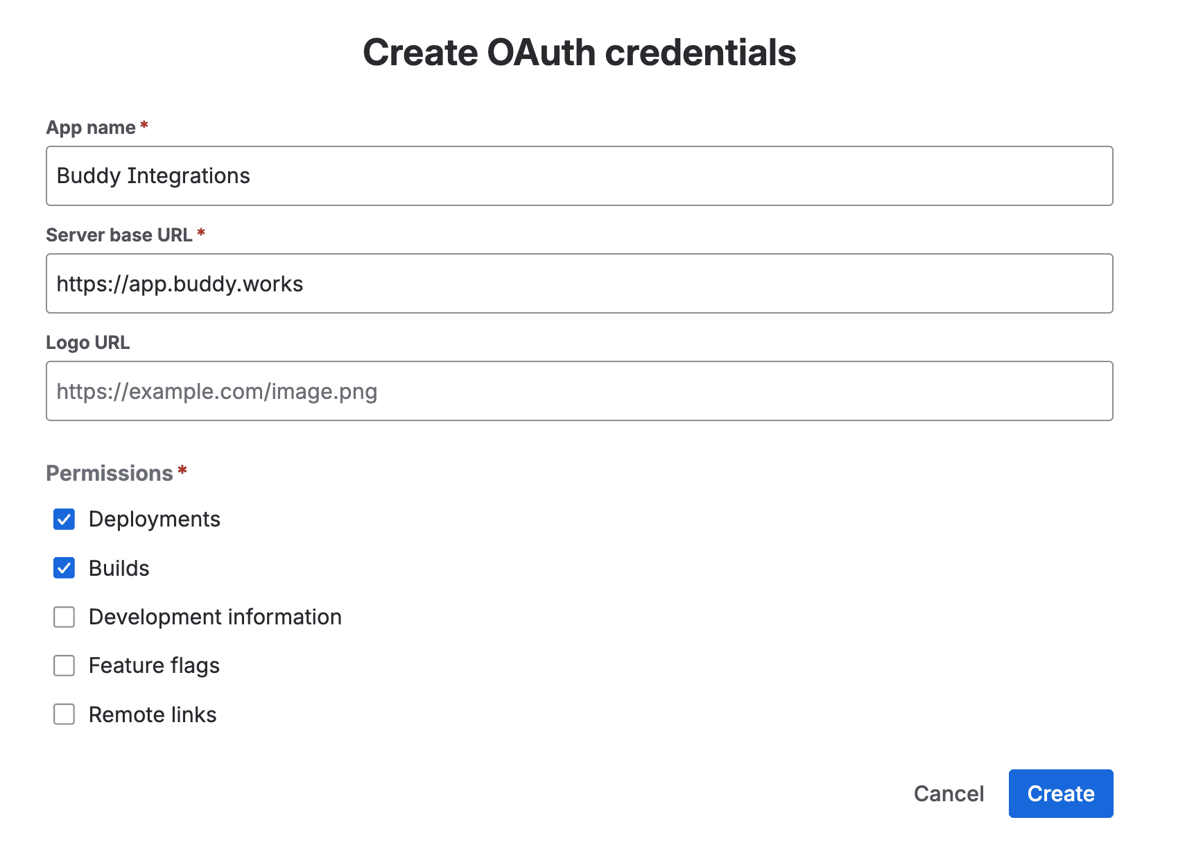 Create OAuth credentials form