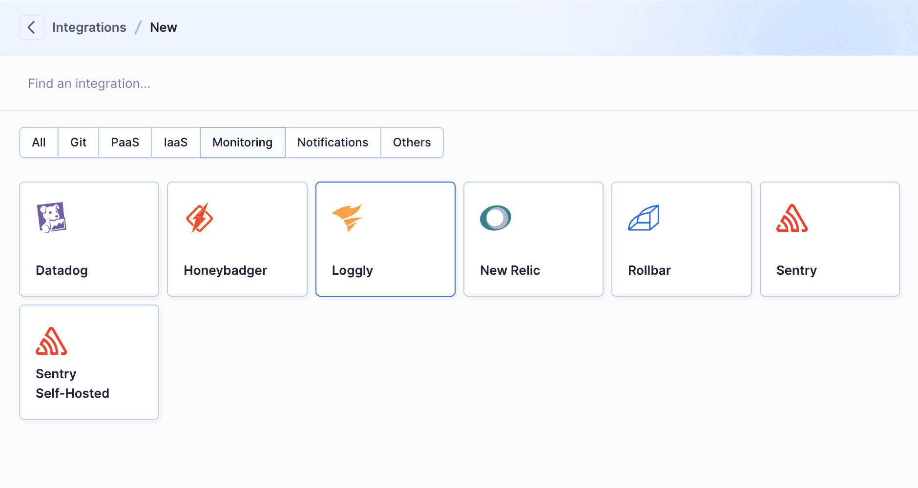 Loggly integration selection