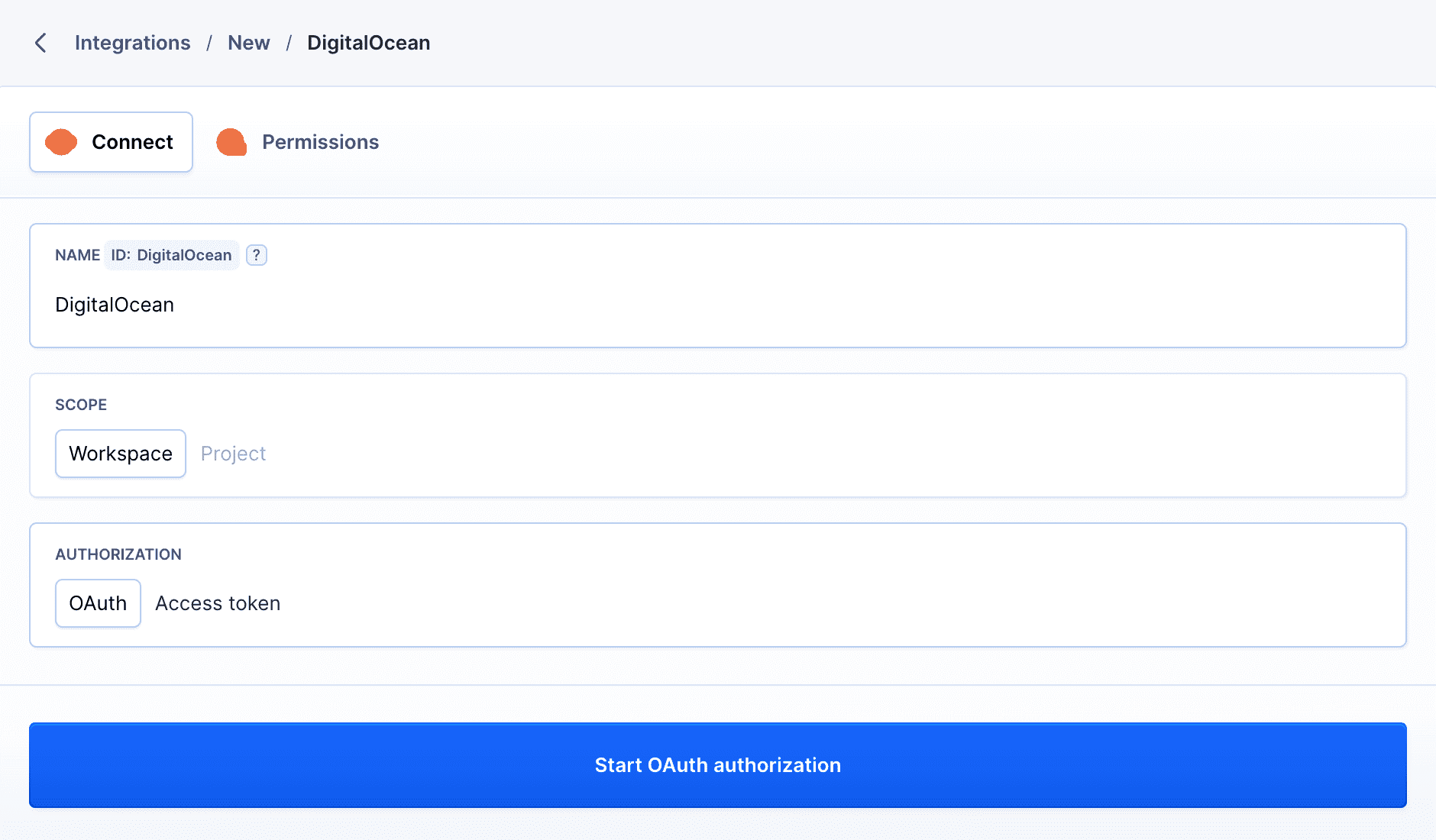 Integration management screen