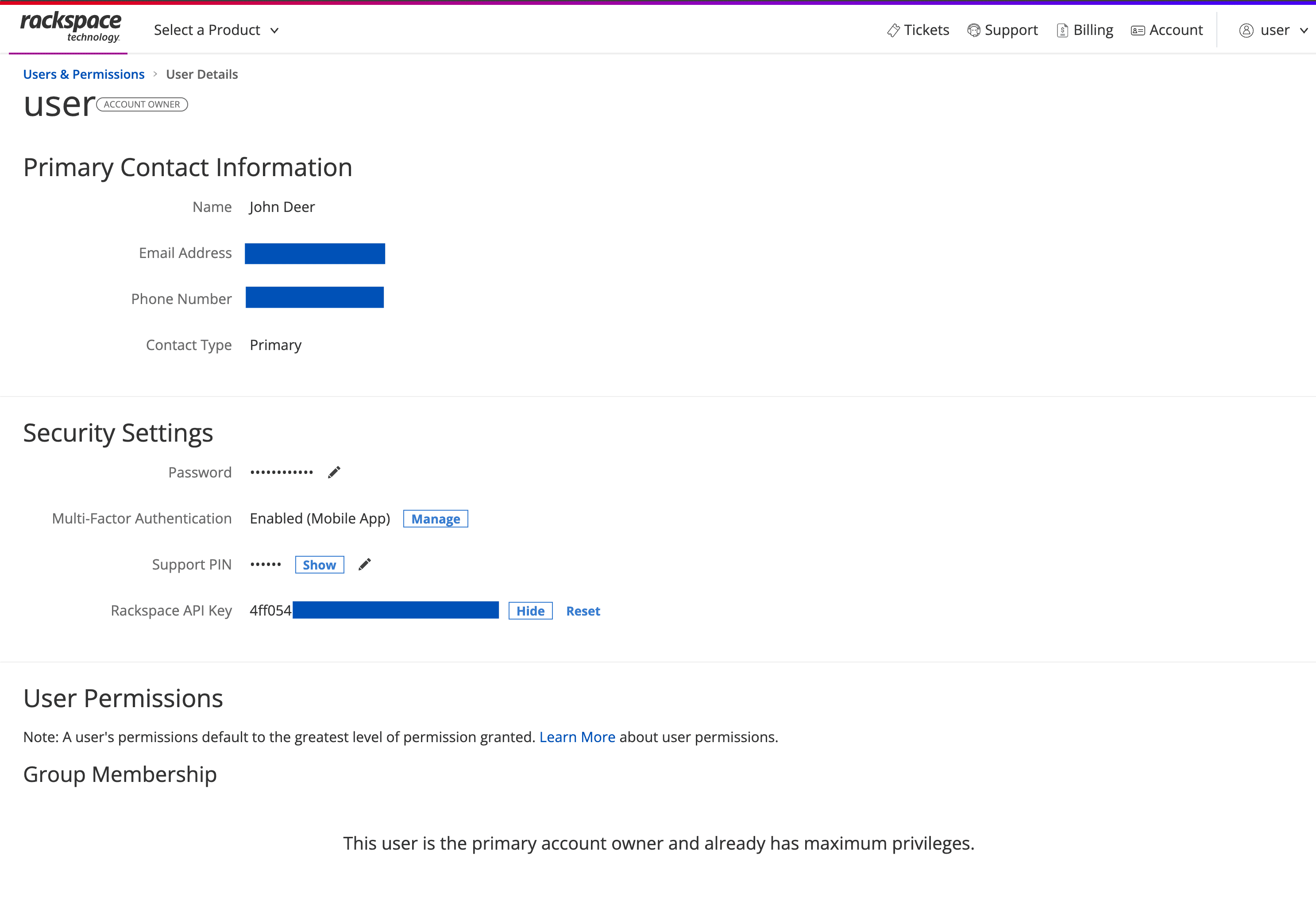 Rackspace API Key location