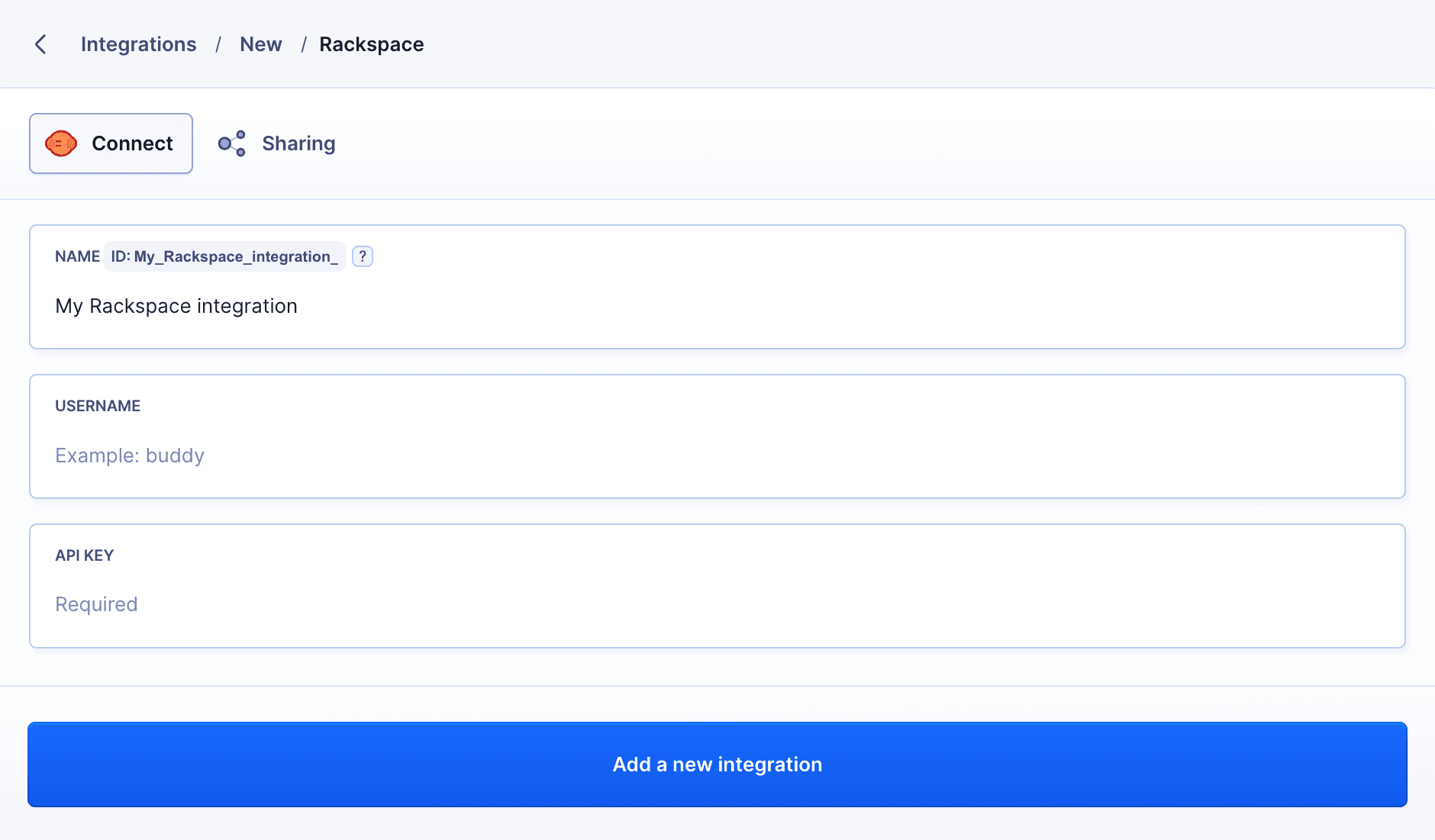 Rackspace integration configuration