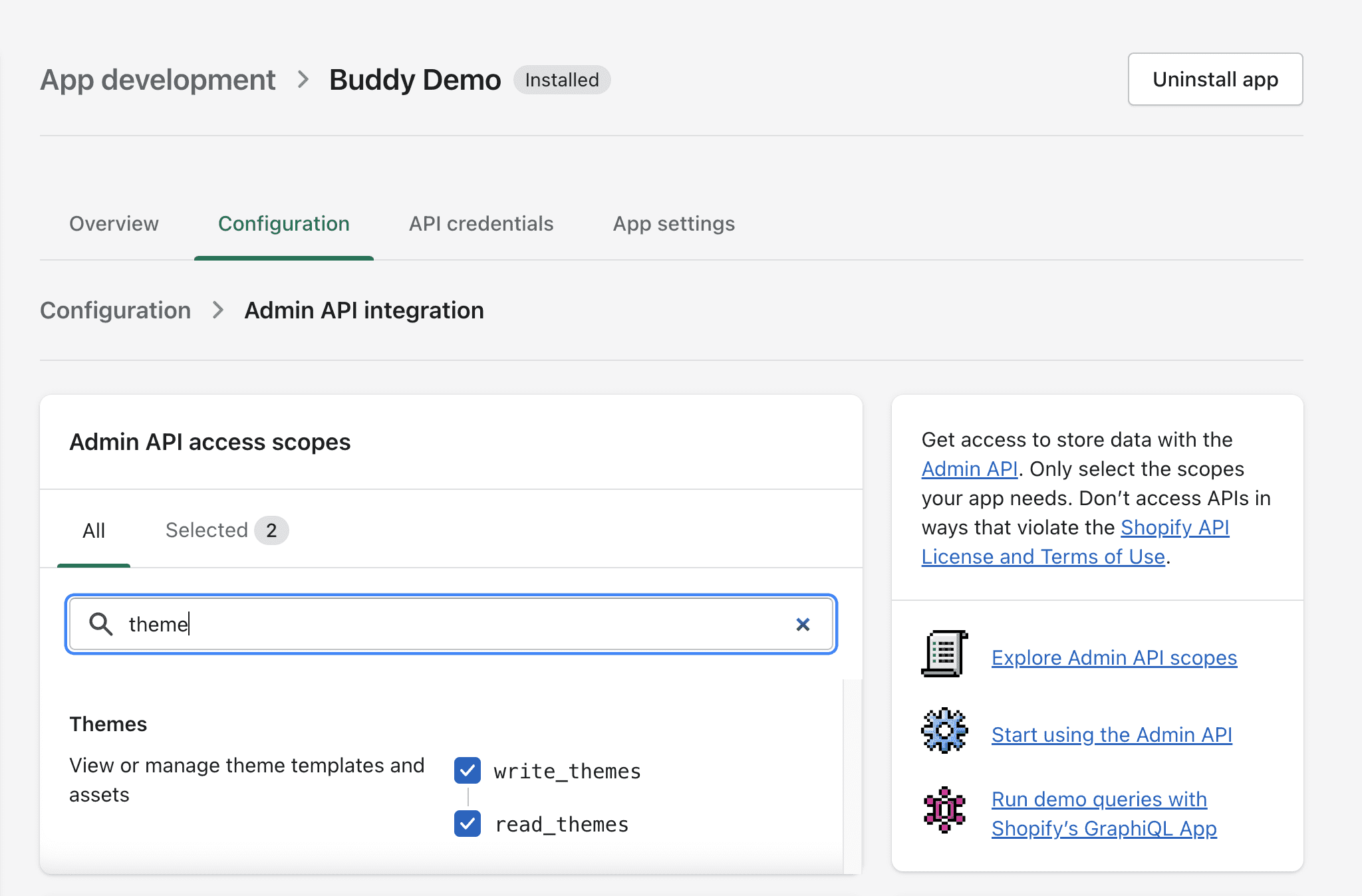 Configuring API access scopes