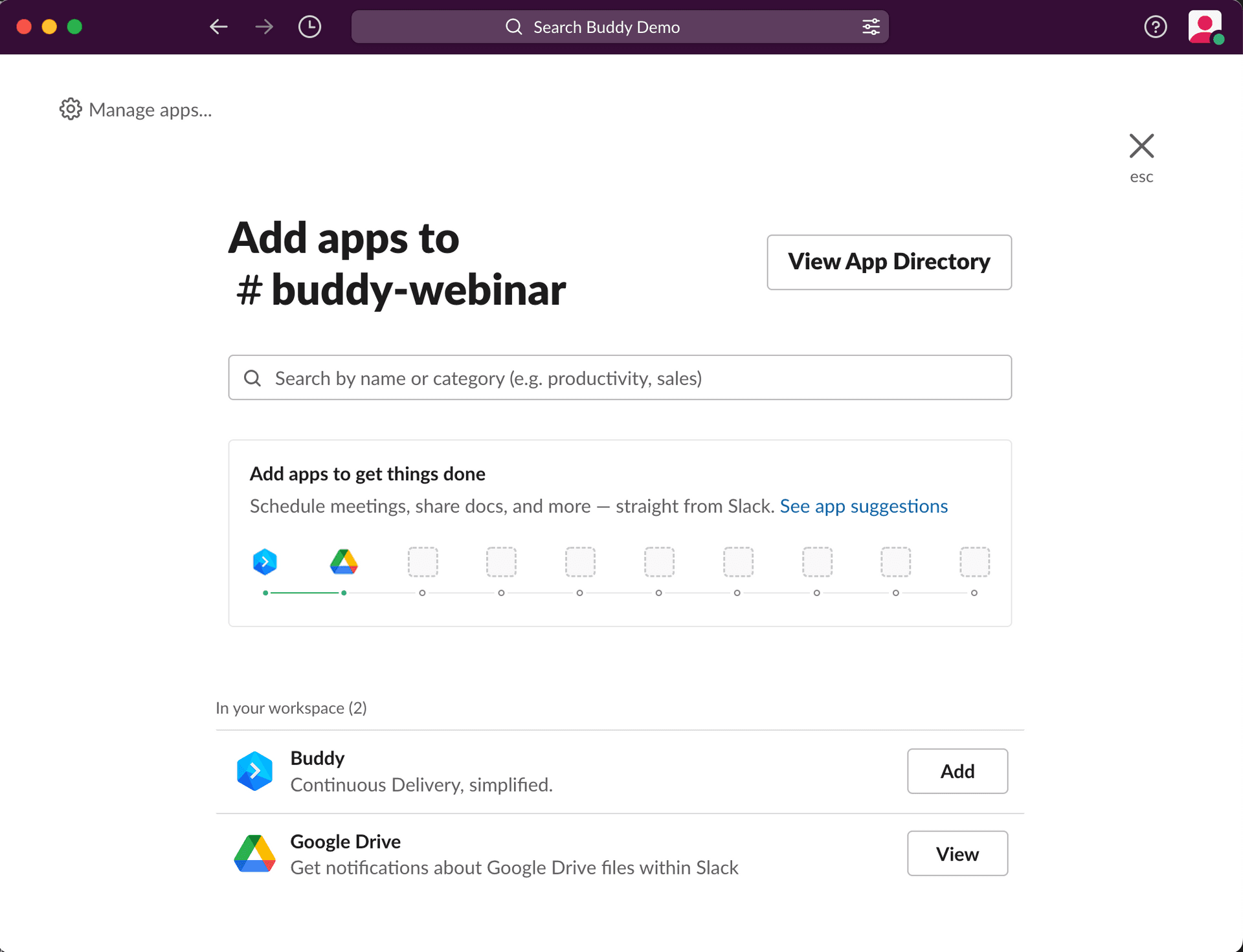 Adding Buddy app to the channel