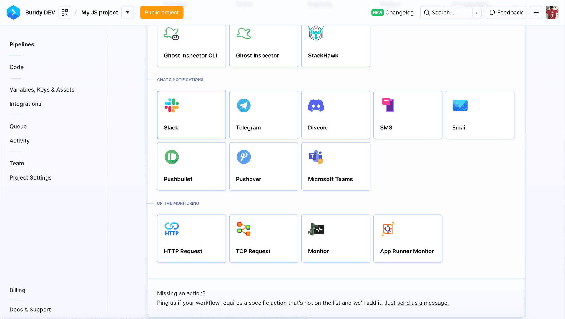 Slack location in action roster