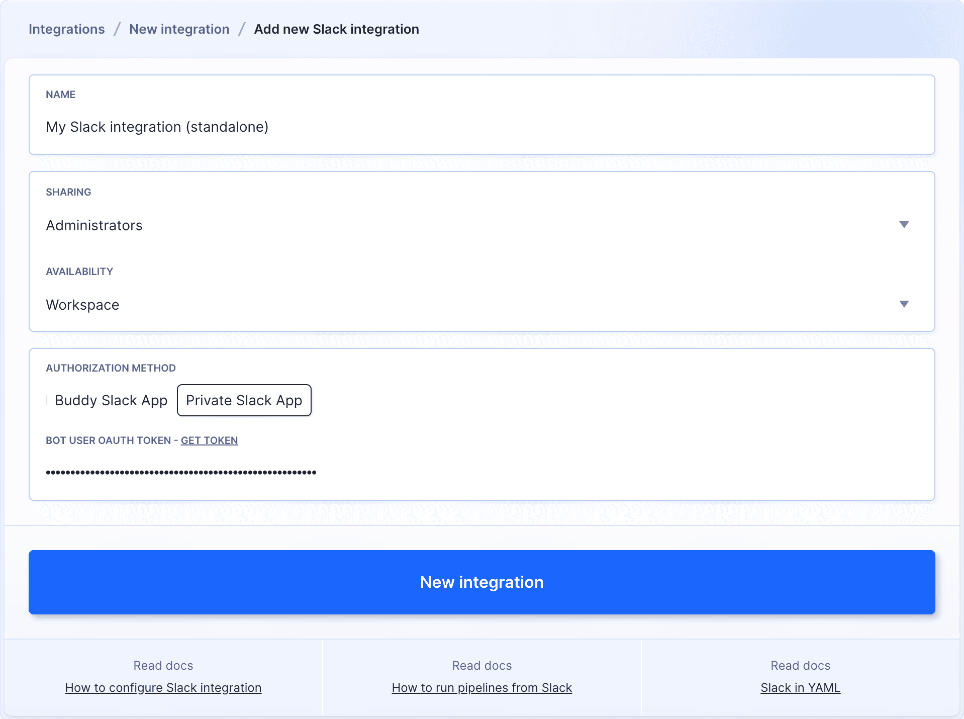 Slack authorization in Buddy