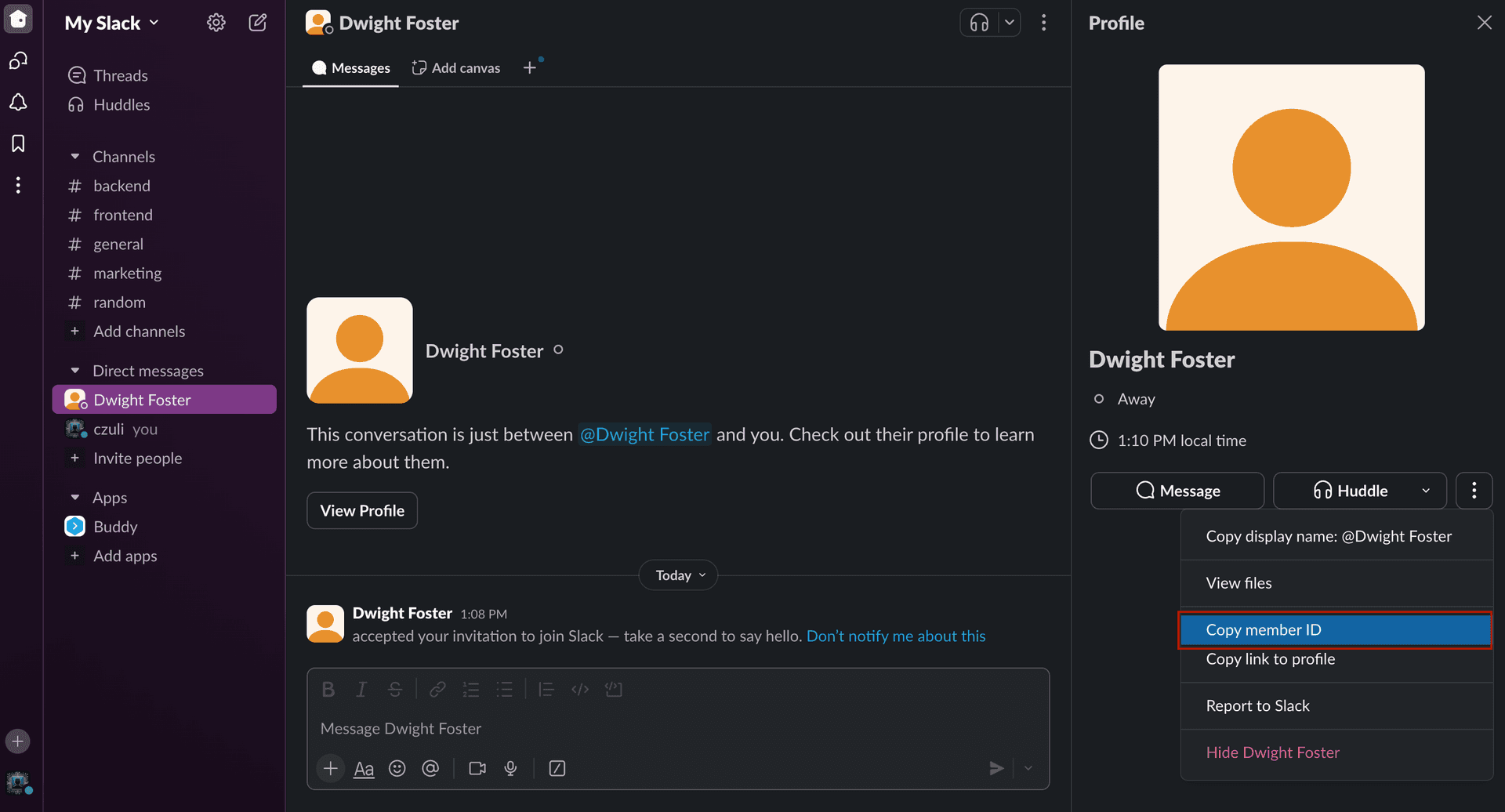 Getting Slack Member ID