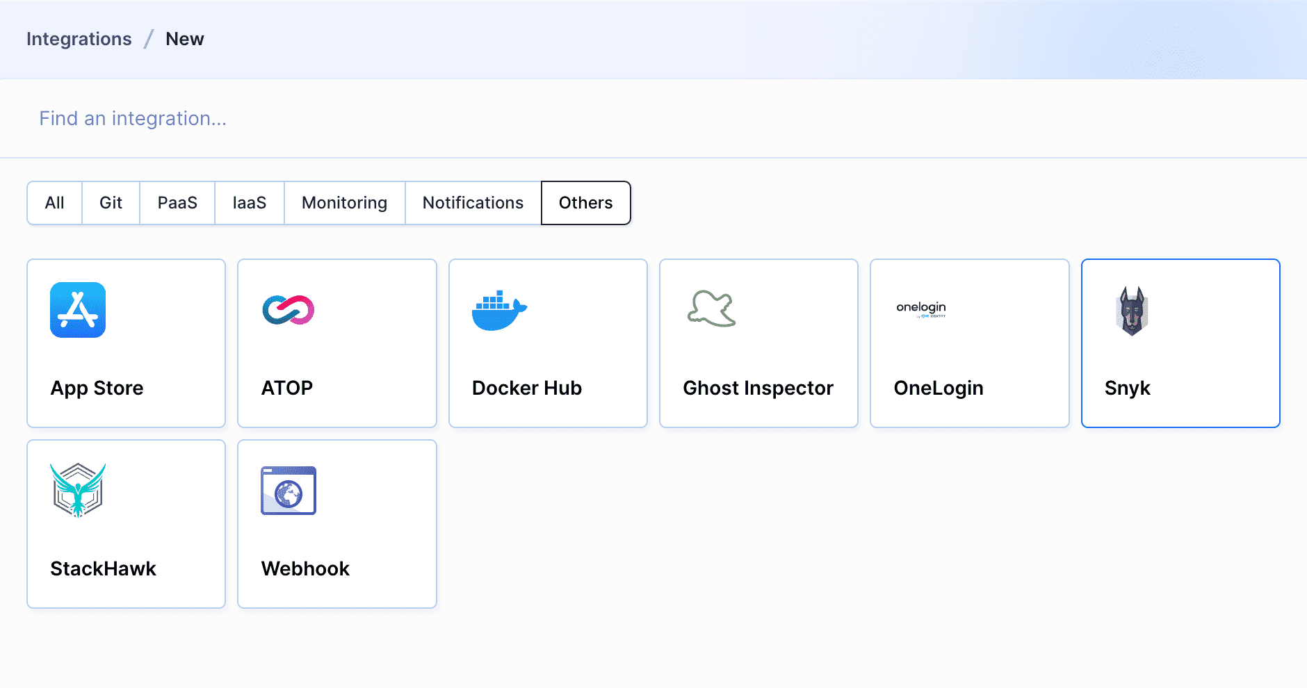 Snyk integration selection