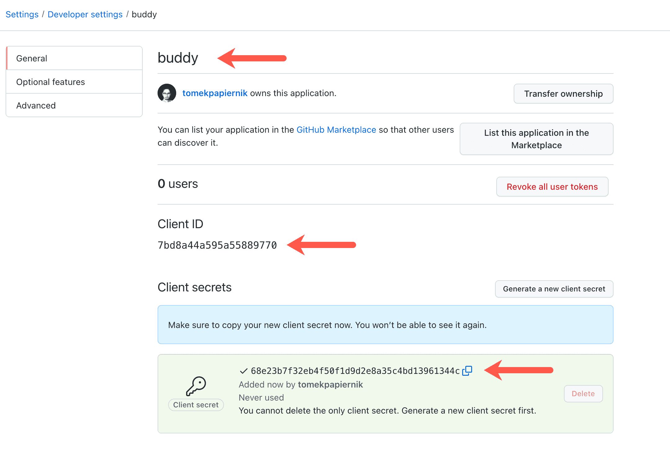 GitHub OAuth App details