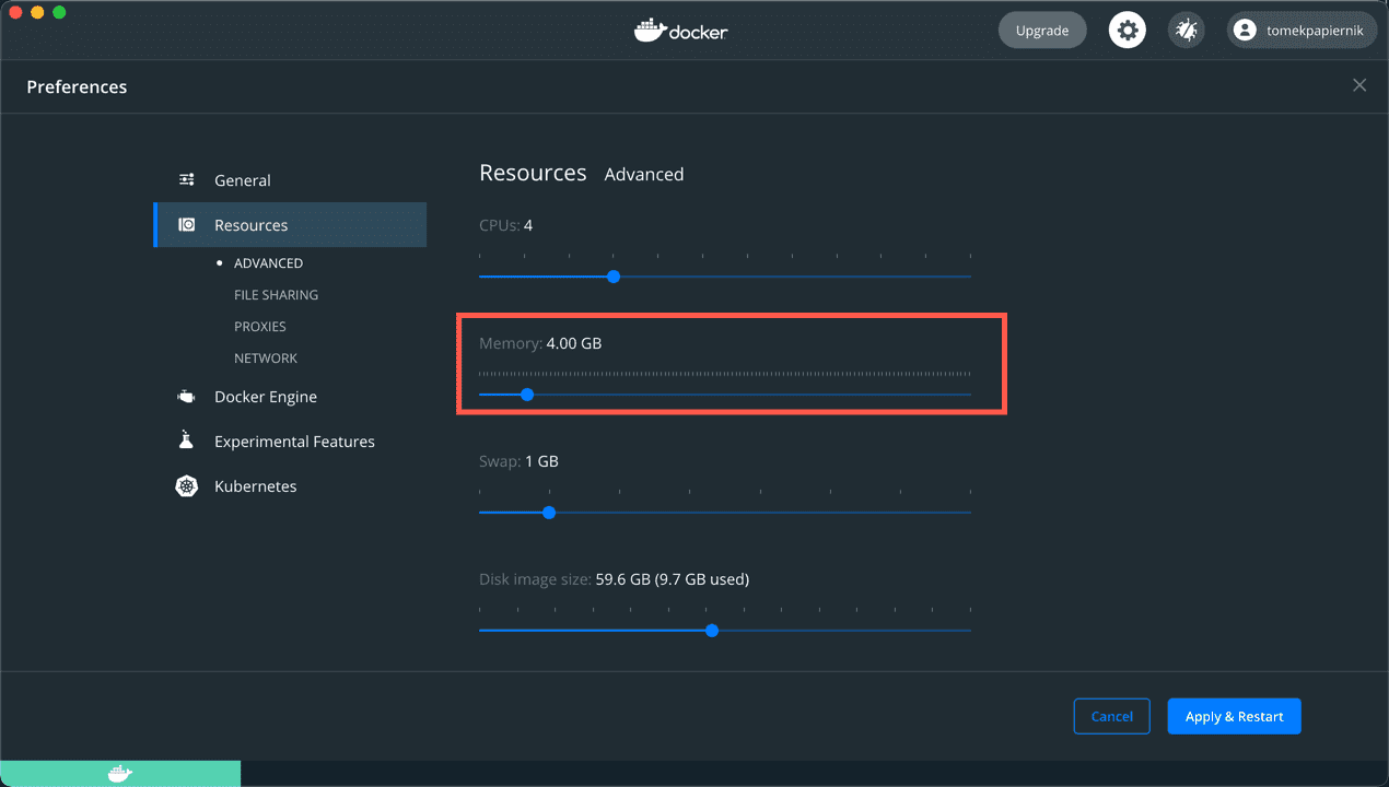 Adjusting Docker RAM