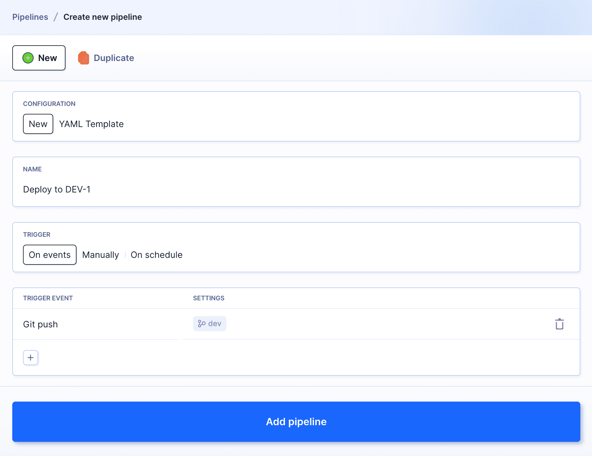 Pipeline configuration