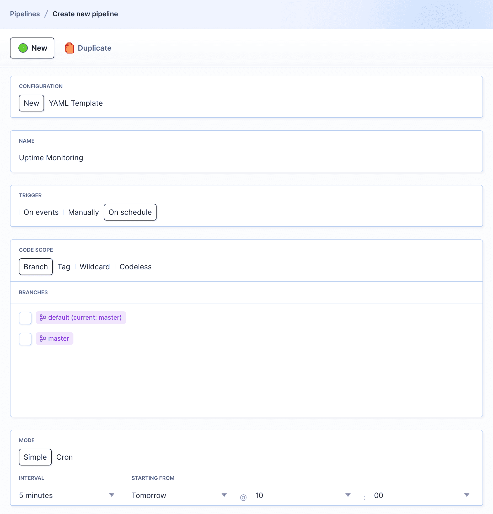 Pipeline settings configuration