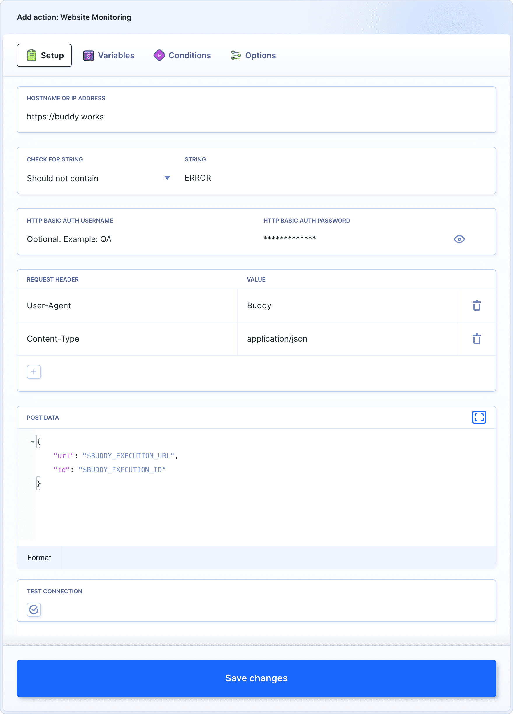 Example action configuration