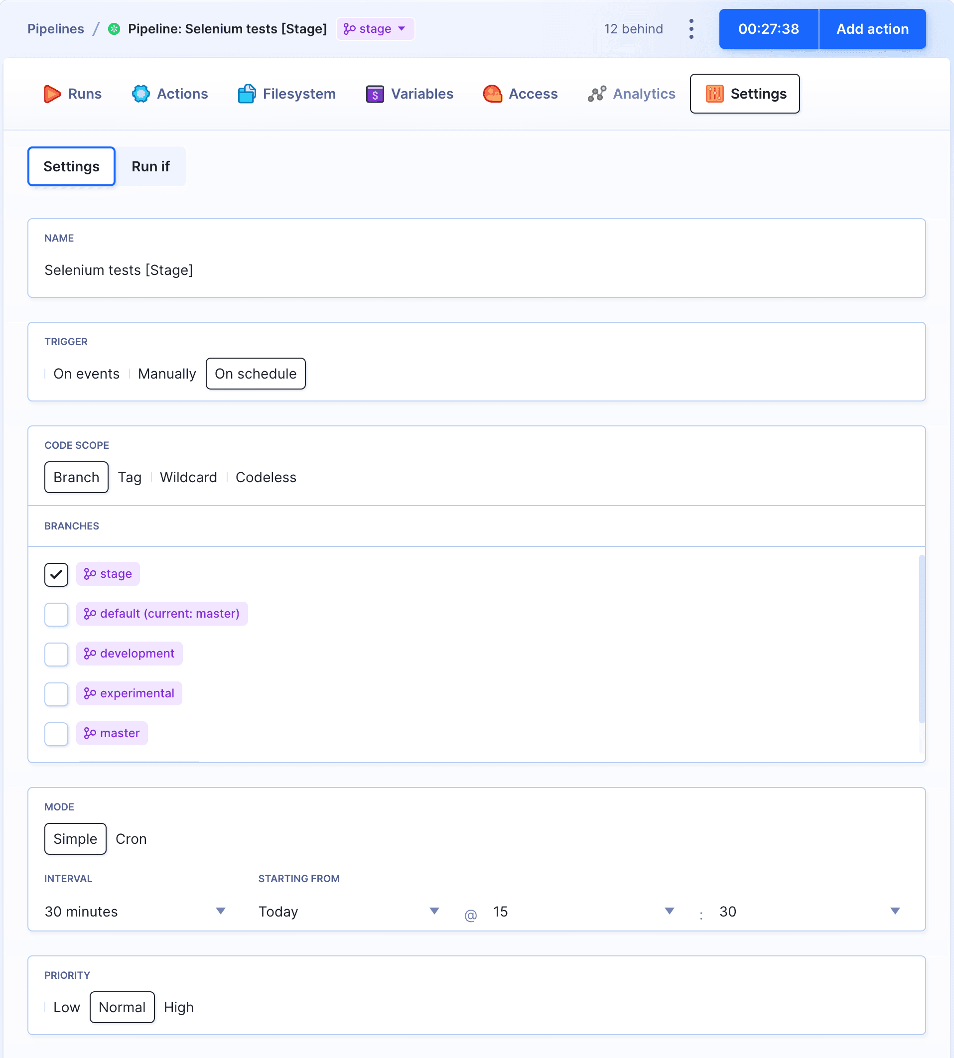 Pipeline configuration details