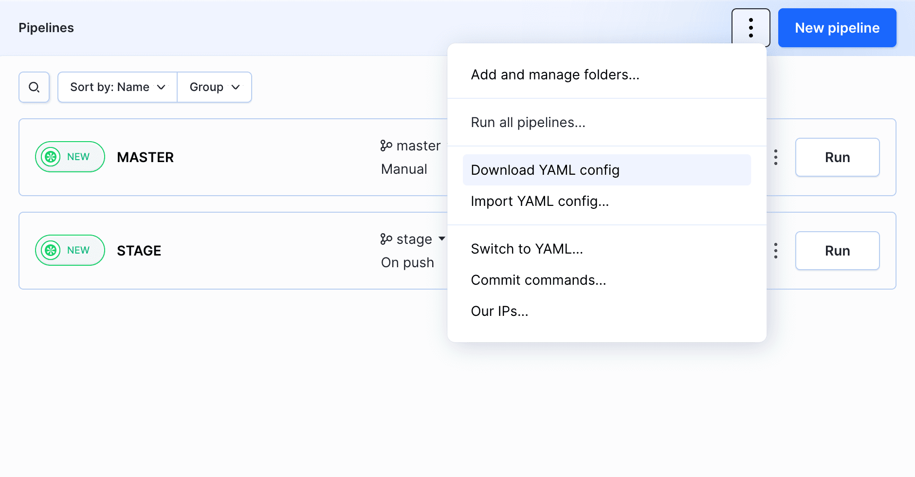 Exporting configuration of all pipelines