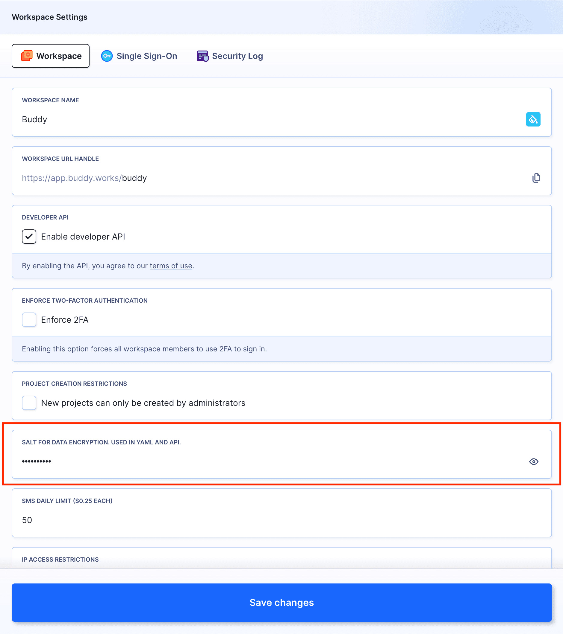 Encryption salt in Workspace Settings