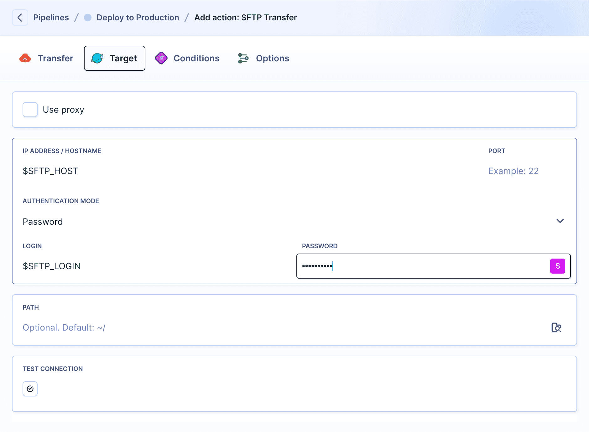 Storing credentials with variables