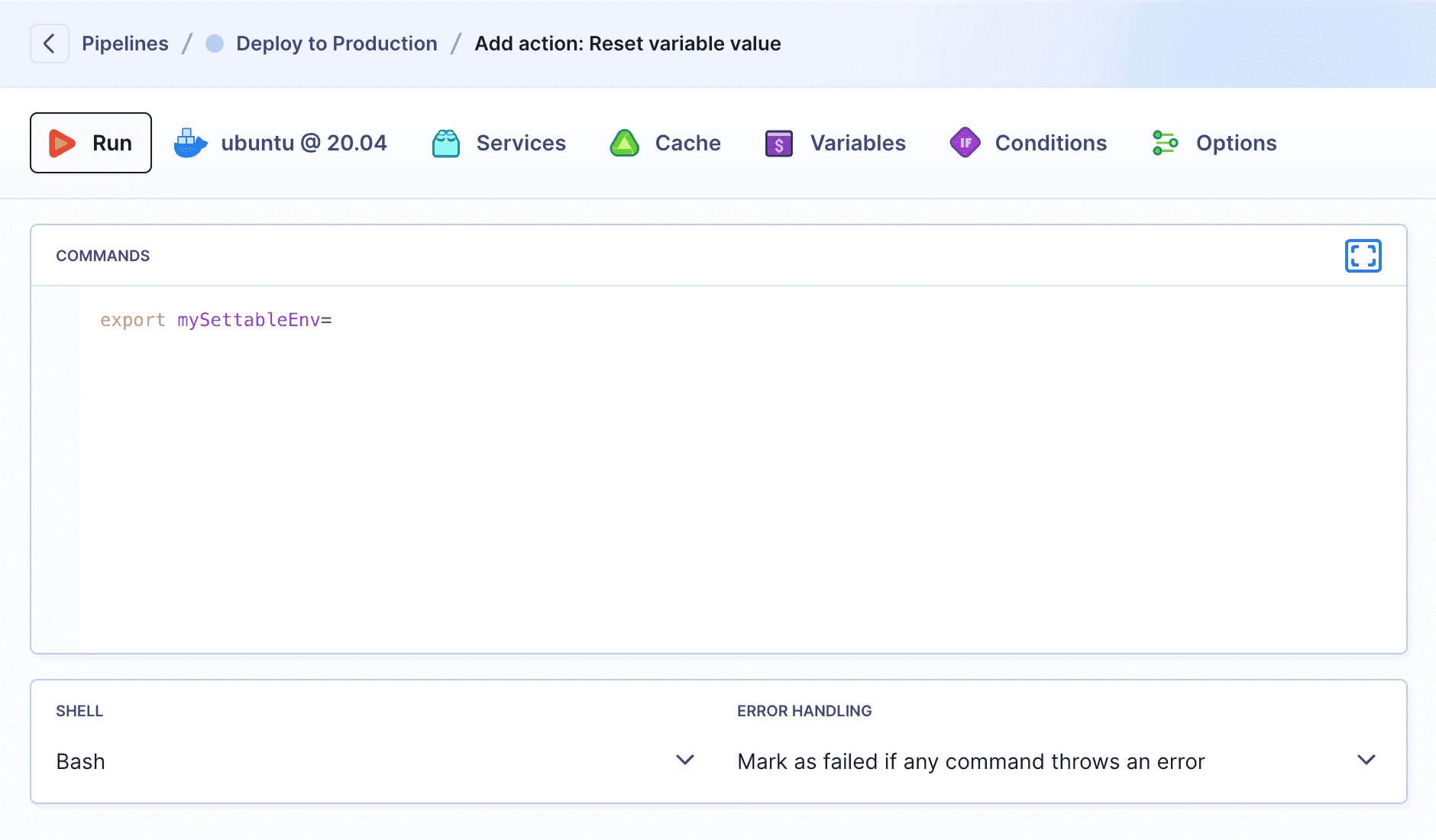 Reset variable command