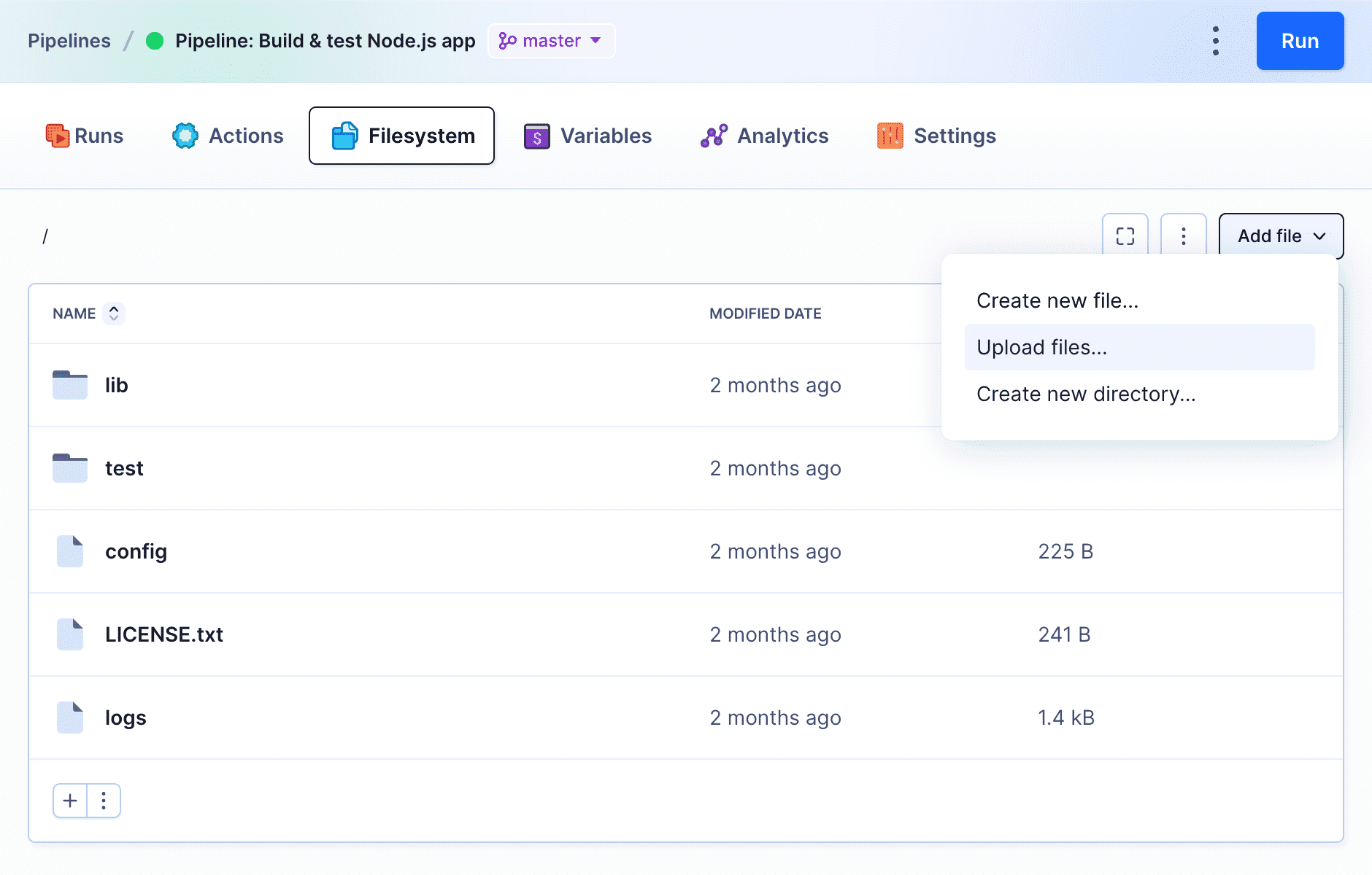 Filesystem tab