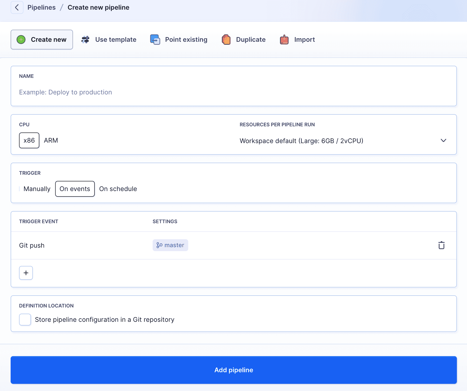 New pipeline configuration