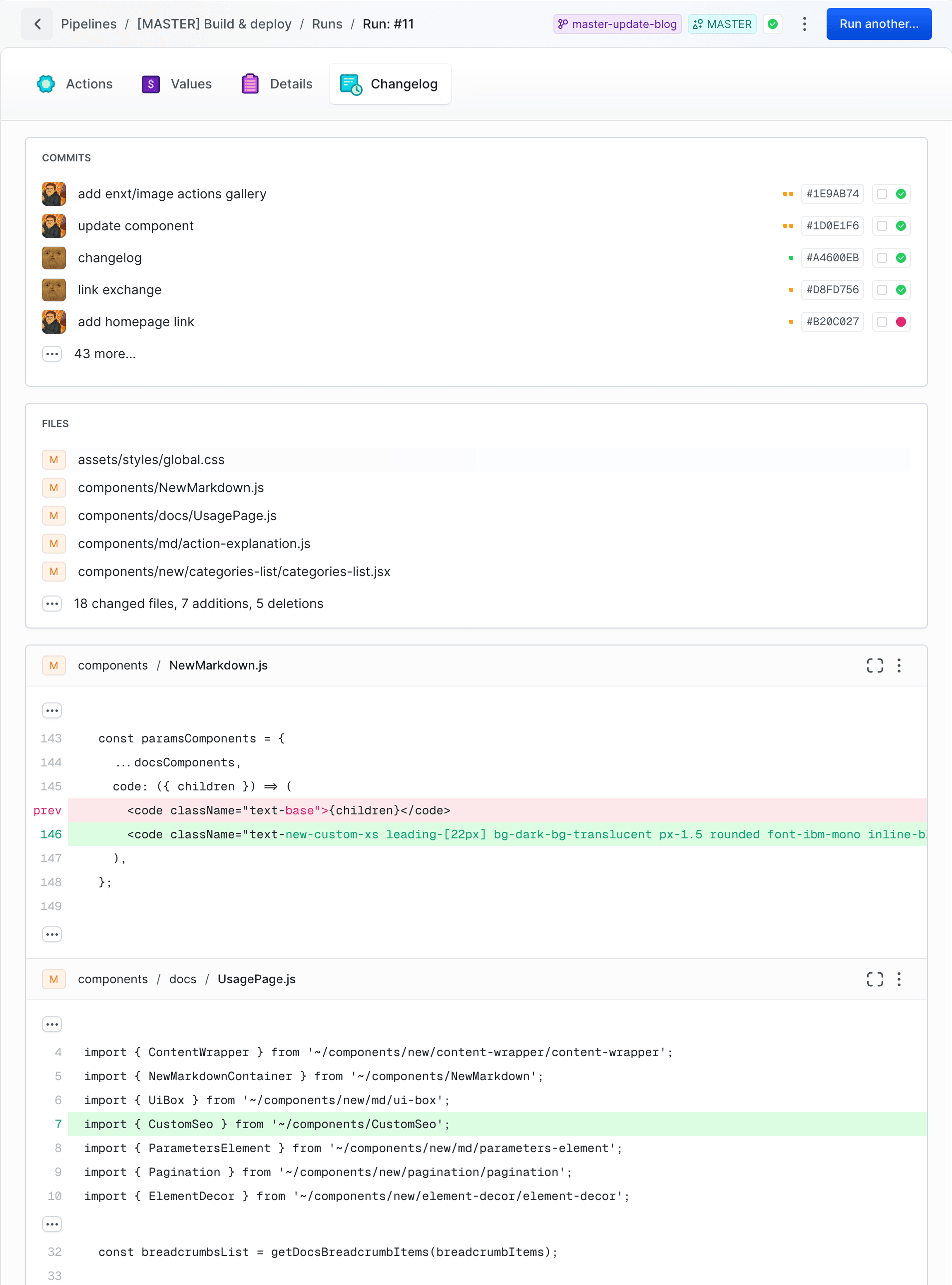 Changelog with commit details