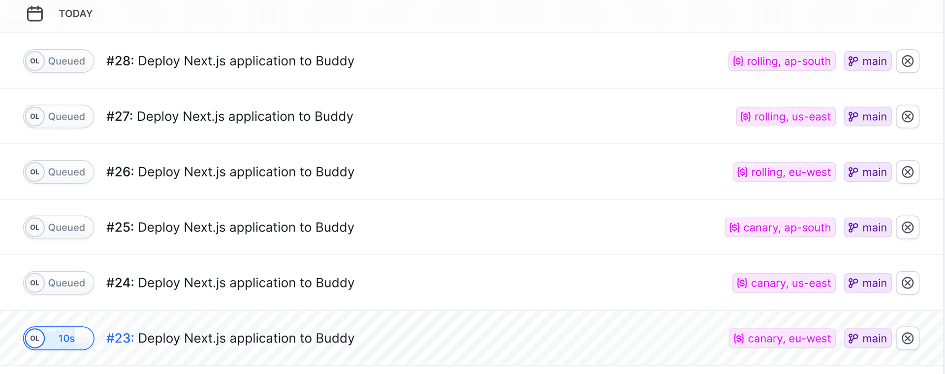 Runs view with the pipeline set to Execute pipeline runs sequentially and with variables defined in the loop.