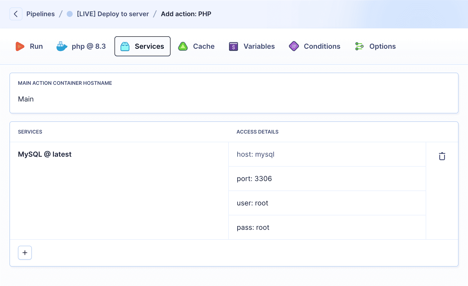 MySQL action attached to build