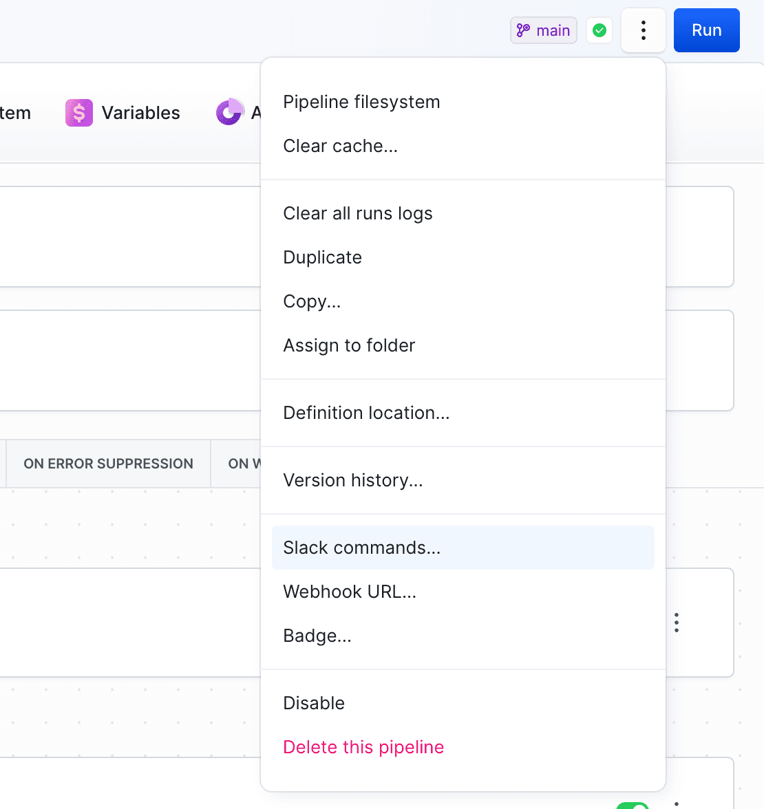 Slack commands location