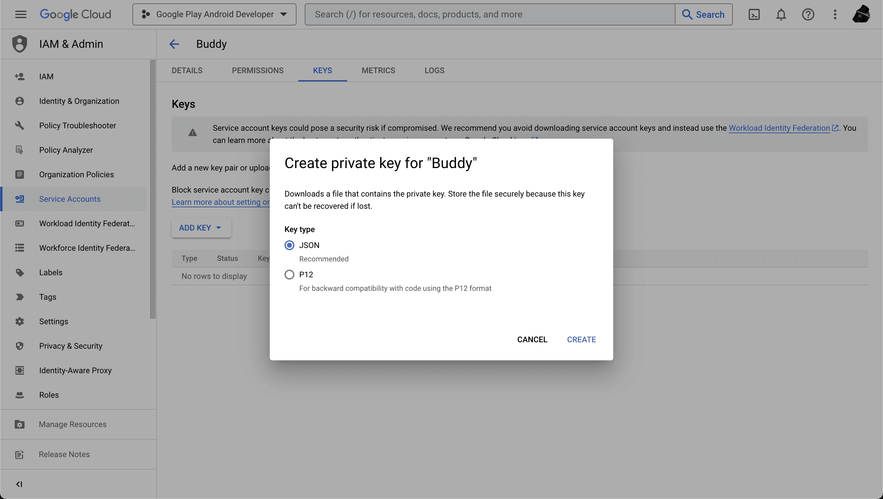 Saving key as JSON