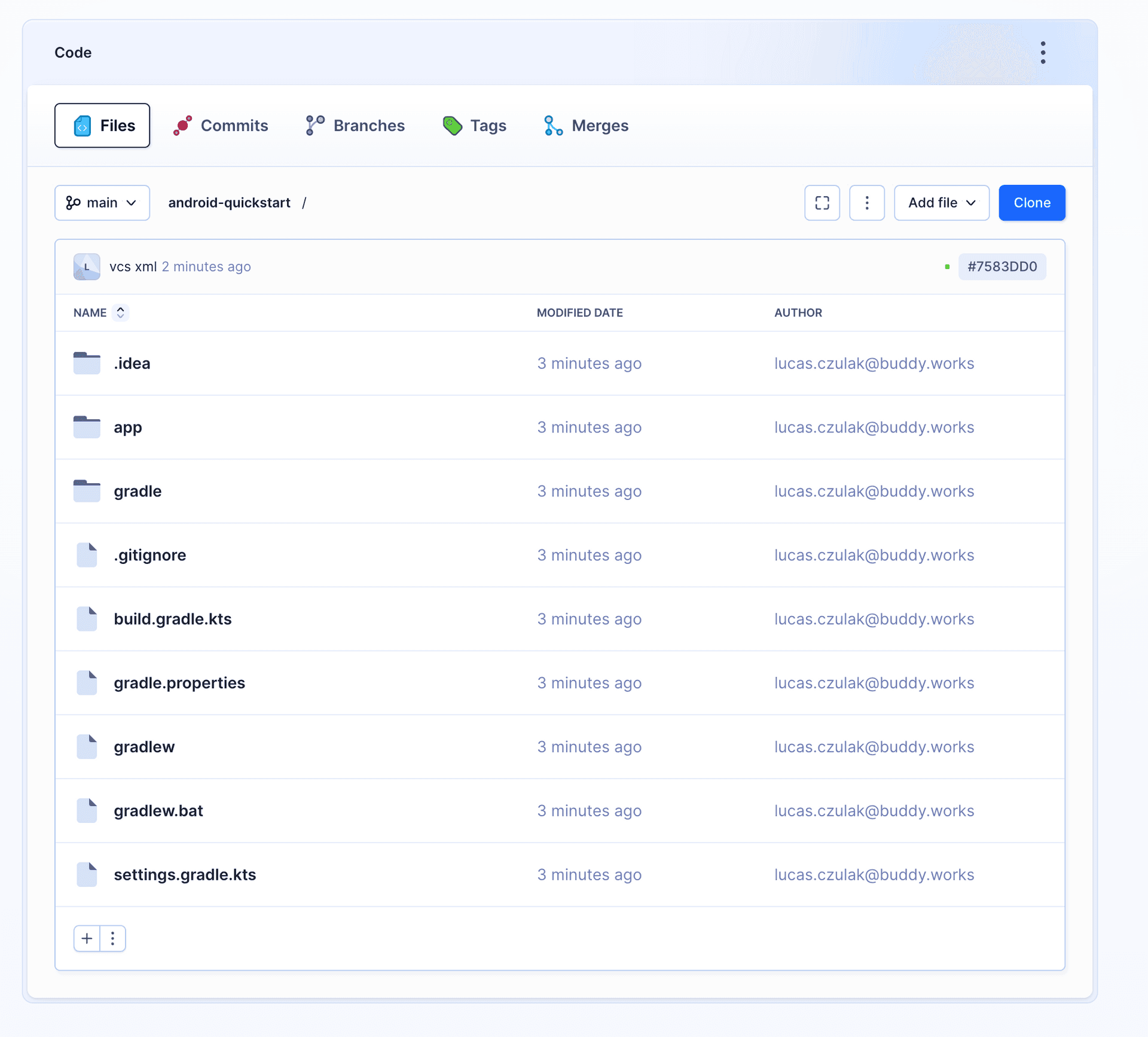 Repository preview in Buddy