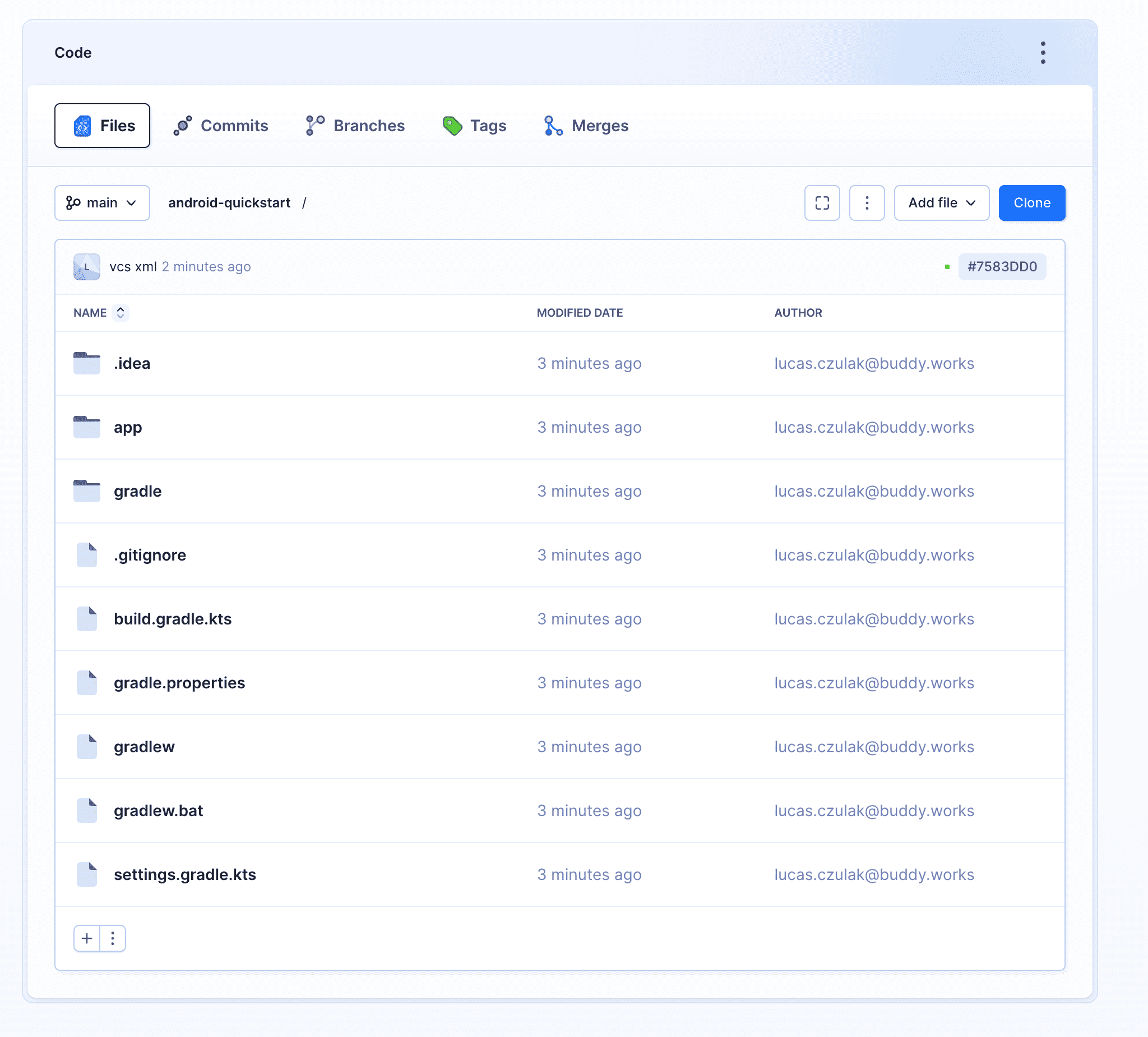 Repository preview in Buddy