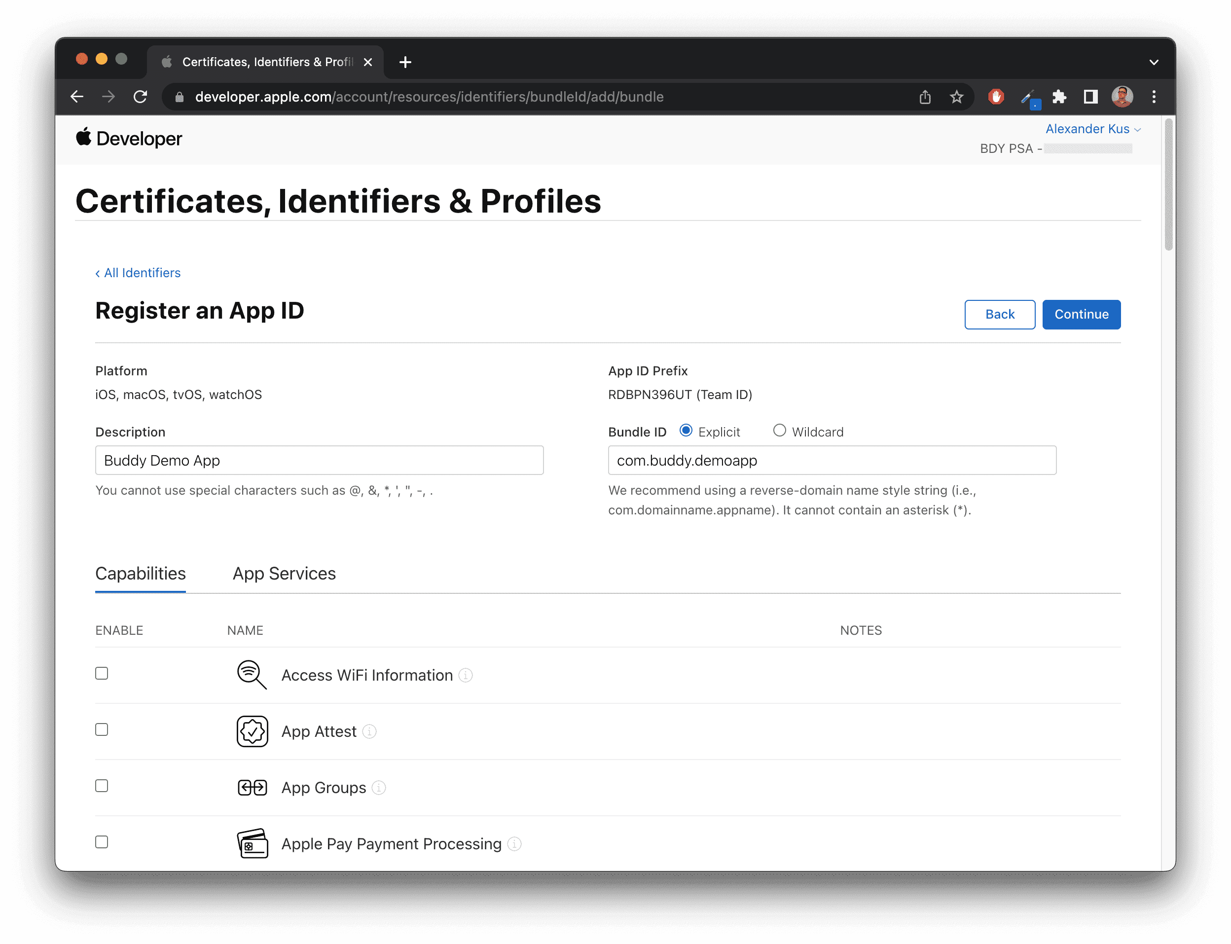 APP ID registration view