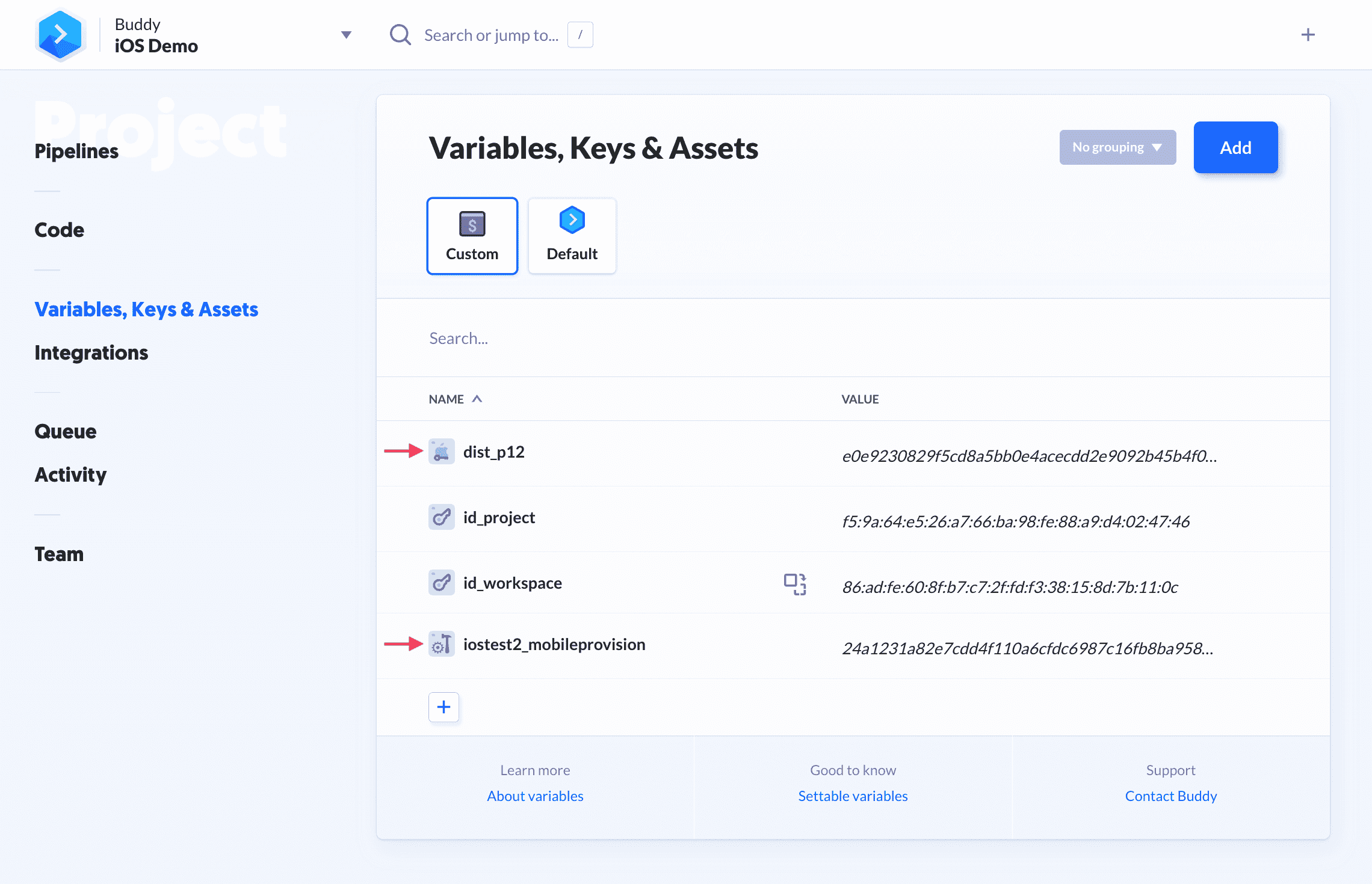 Example certificate and profile in Buddy