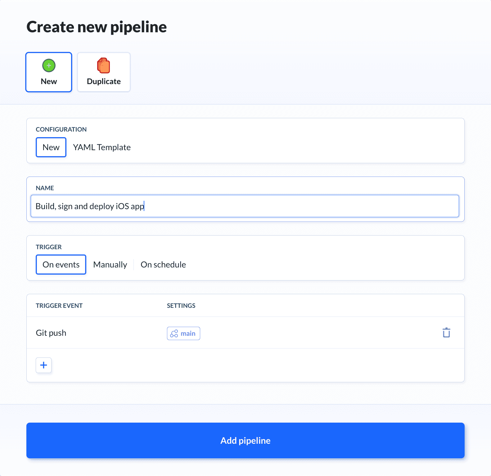 Pipeline configuration