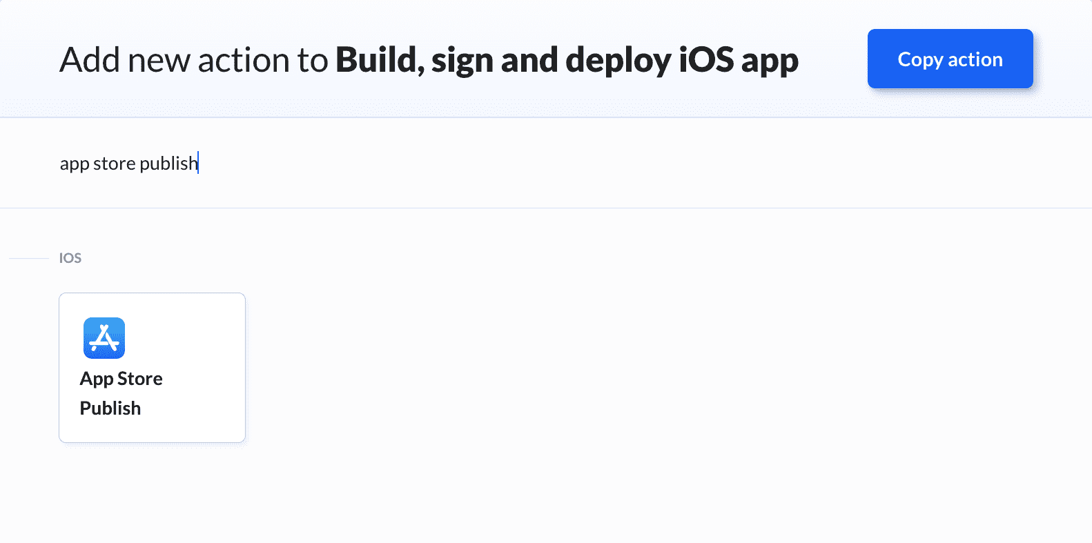 App Store Publish on action list