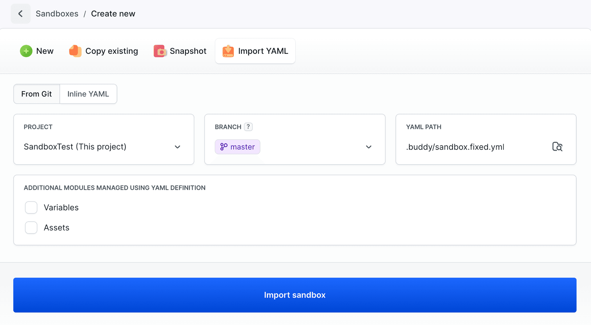 Import YAML from Git
