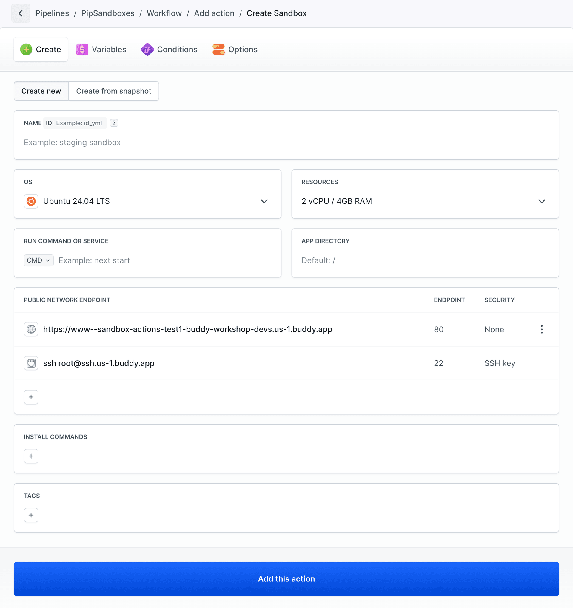 Create new Sandbox