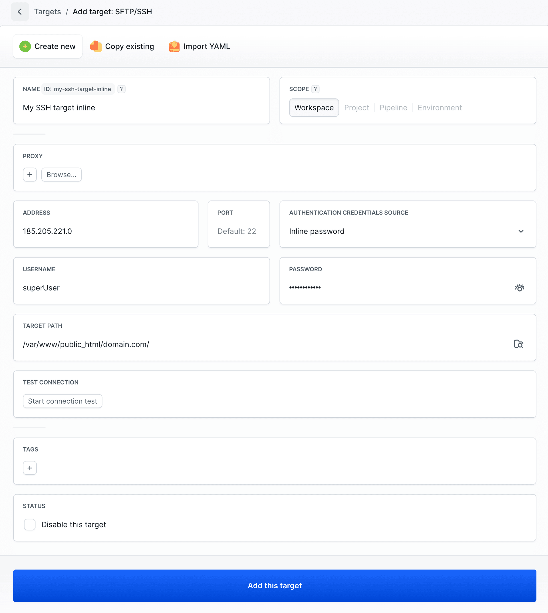Inline target example