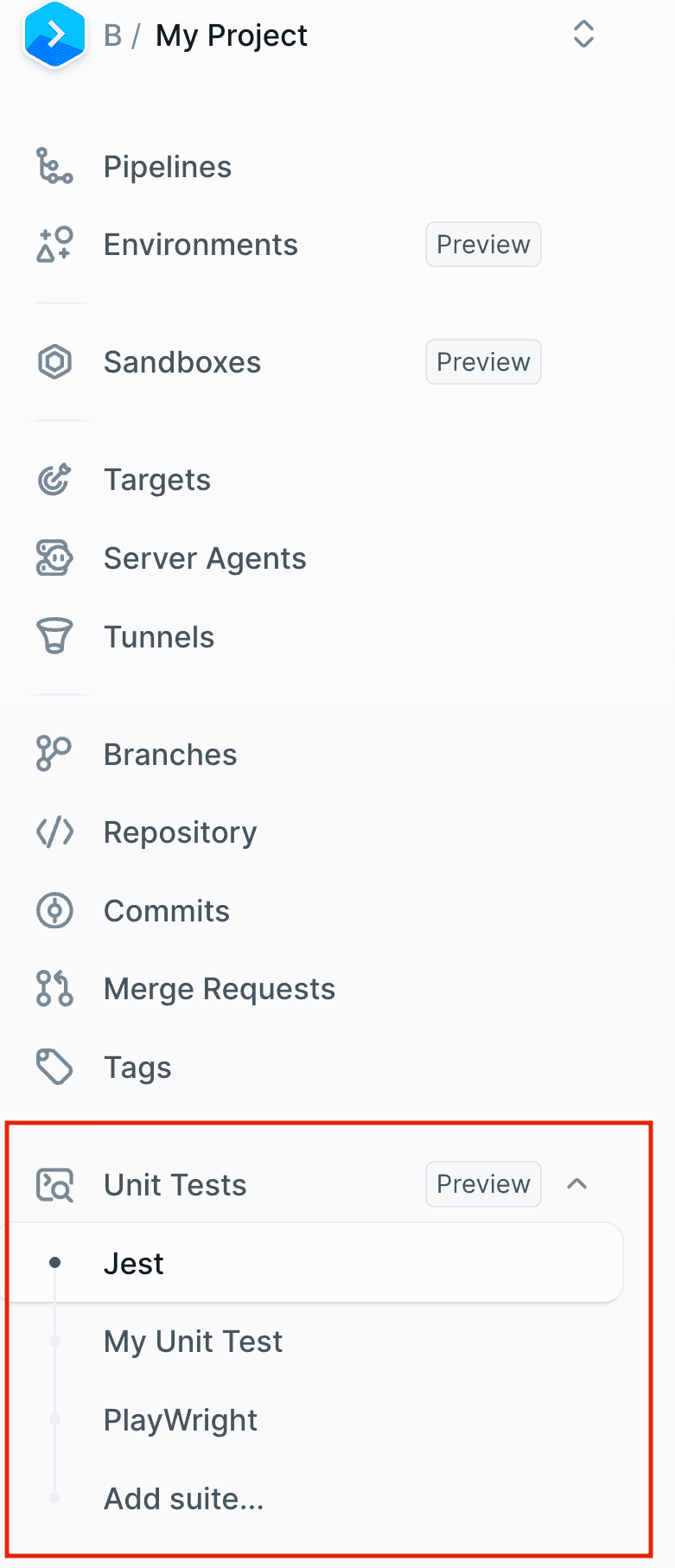 Unit Tests Navigation Sidebar