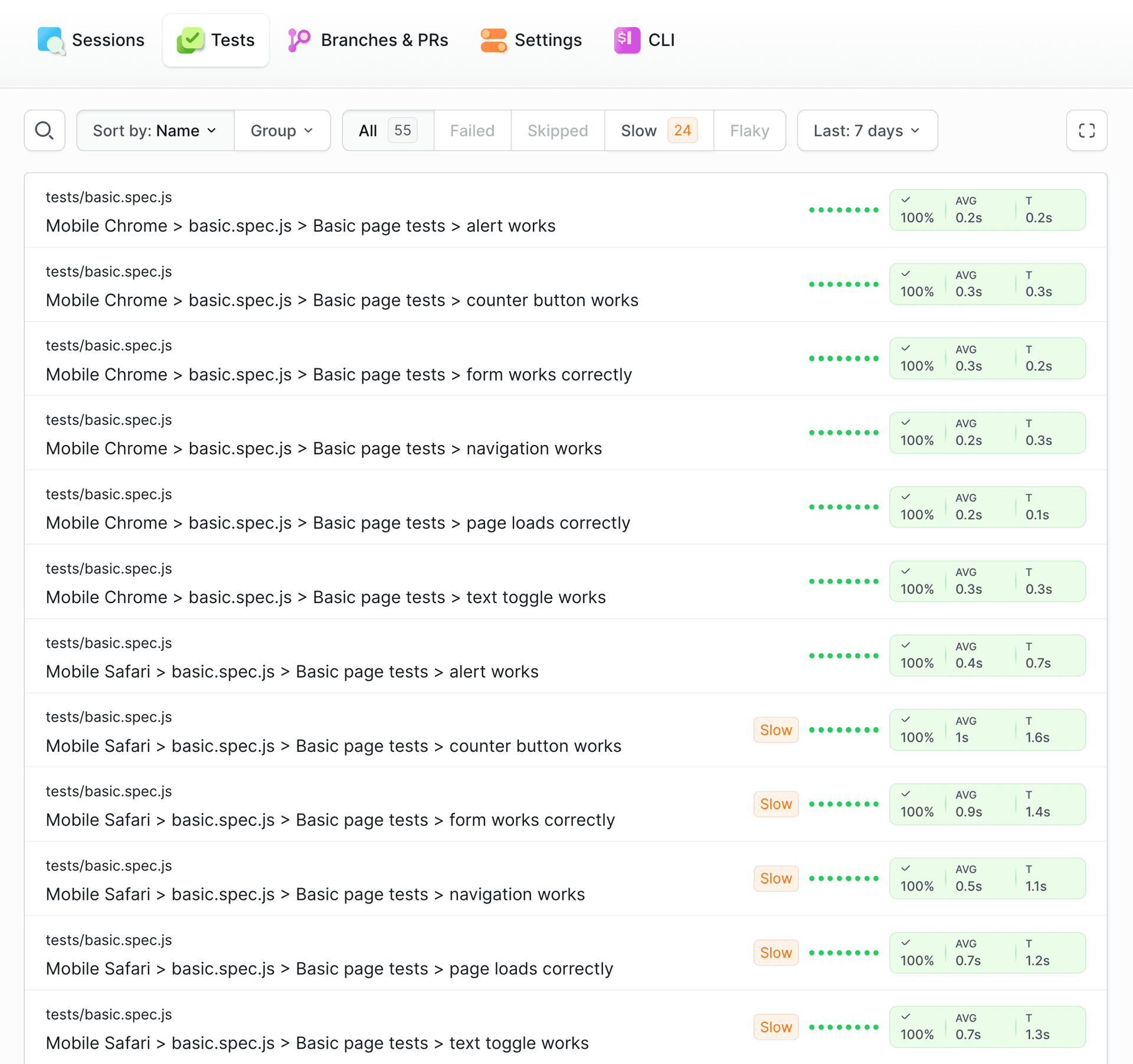 Unit Tests Tests Tab