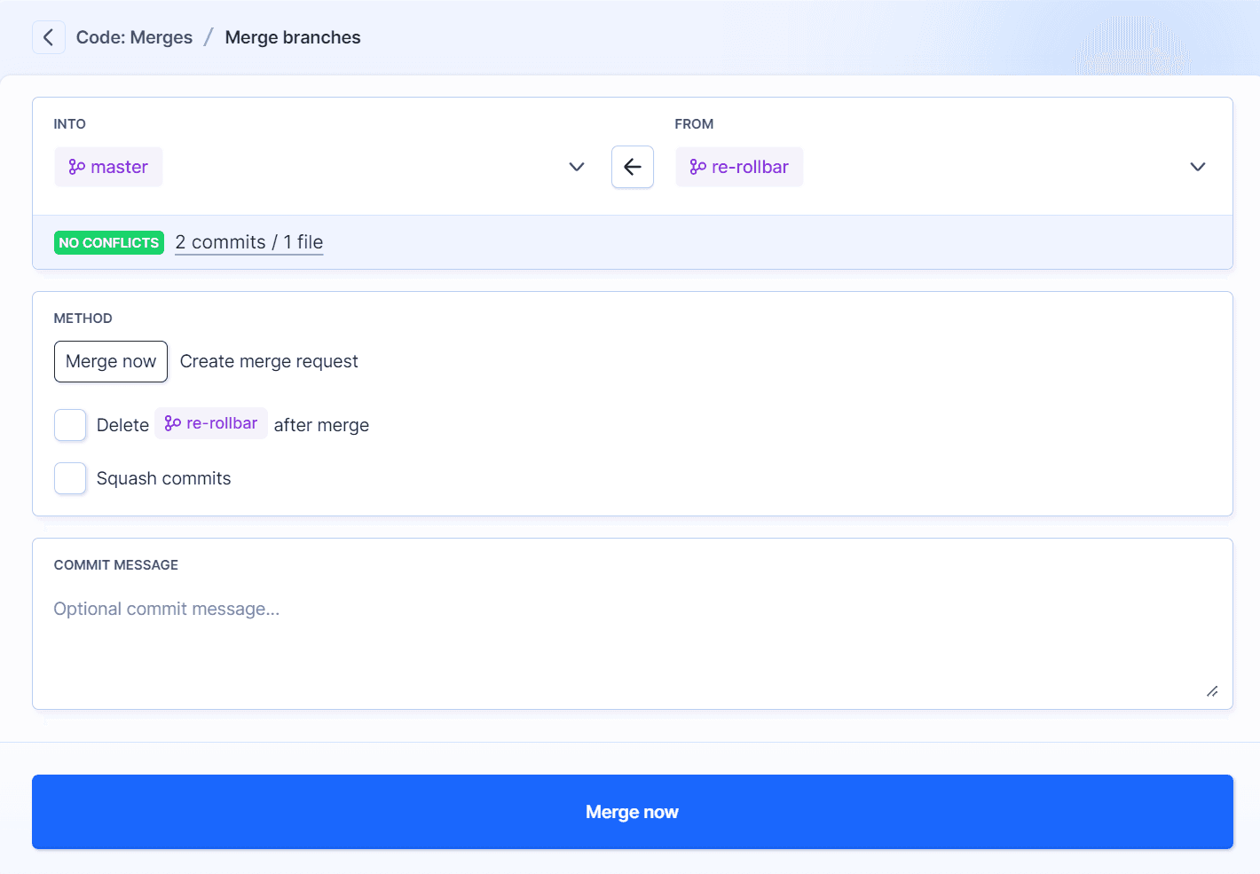 Branch comparison details before merge